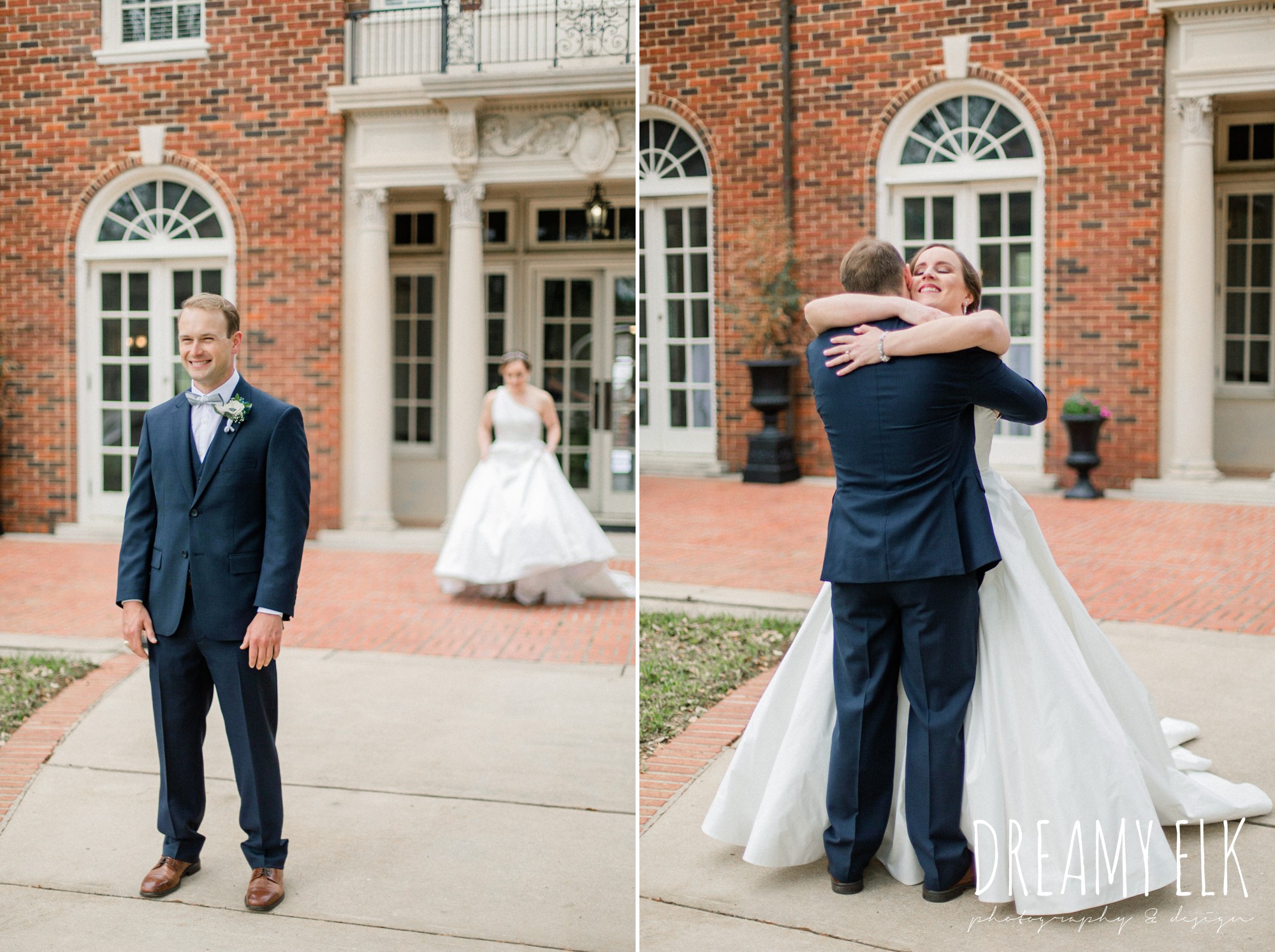 first look, modern wedding dress ballgown, spring wedding, the astin mansion, bryan, texas, spring wedding, dreamy elk photography and design