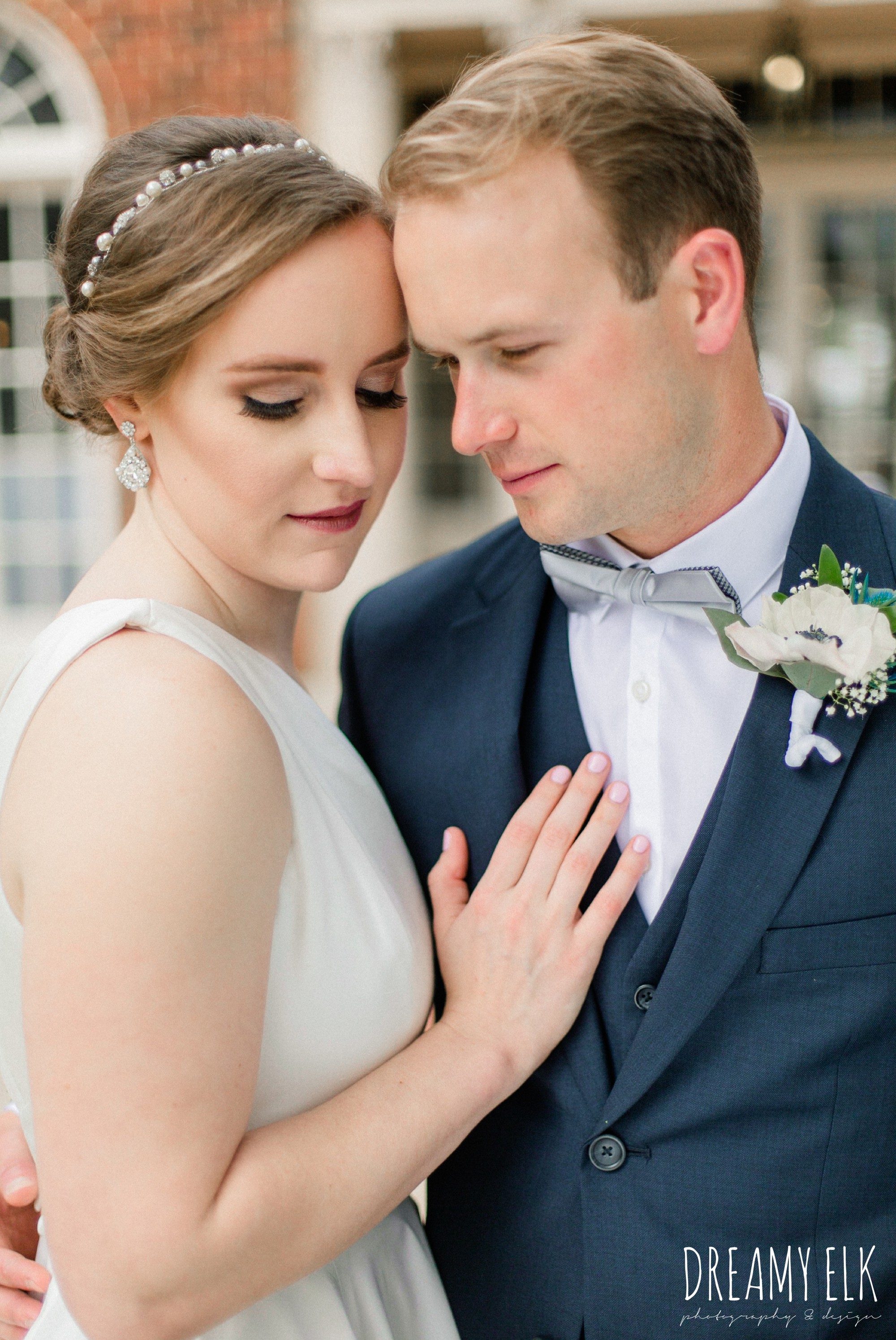 bride and groom, men's wearhouse, blue wedding bouquet, modern wedding dress ballgown, spring wedding, the astin mansion, bryan, texas, spring wedding, dreamy elk photography and design