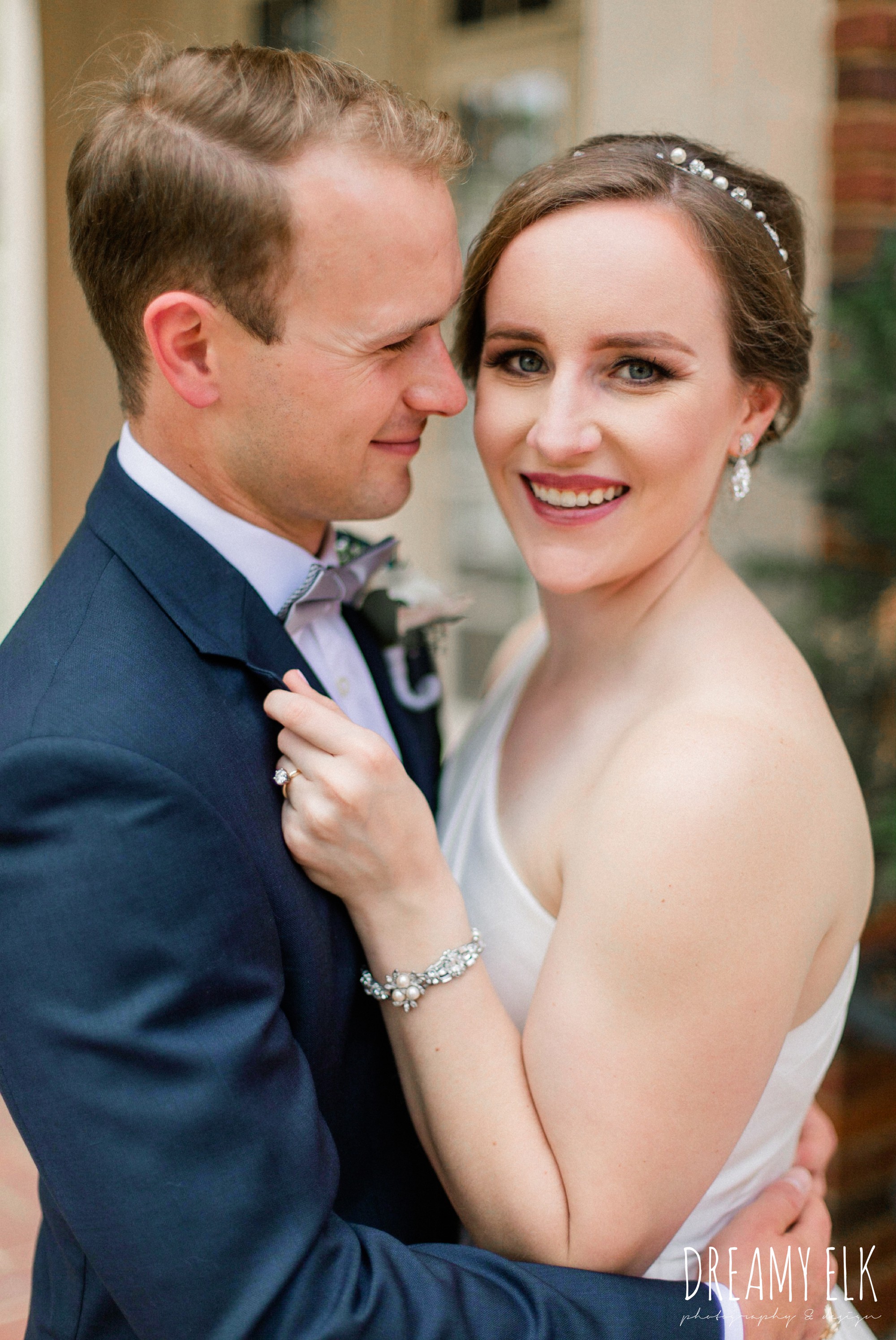 bride and groom, men's wearhouse, blue wedding bouquet, modern wedding dress ballgown, spring wedding, the astin mansion, bryan, texas, spring wedding, dreamy elk photography and design