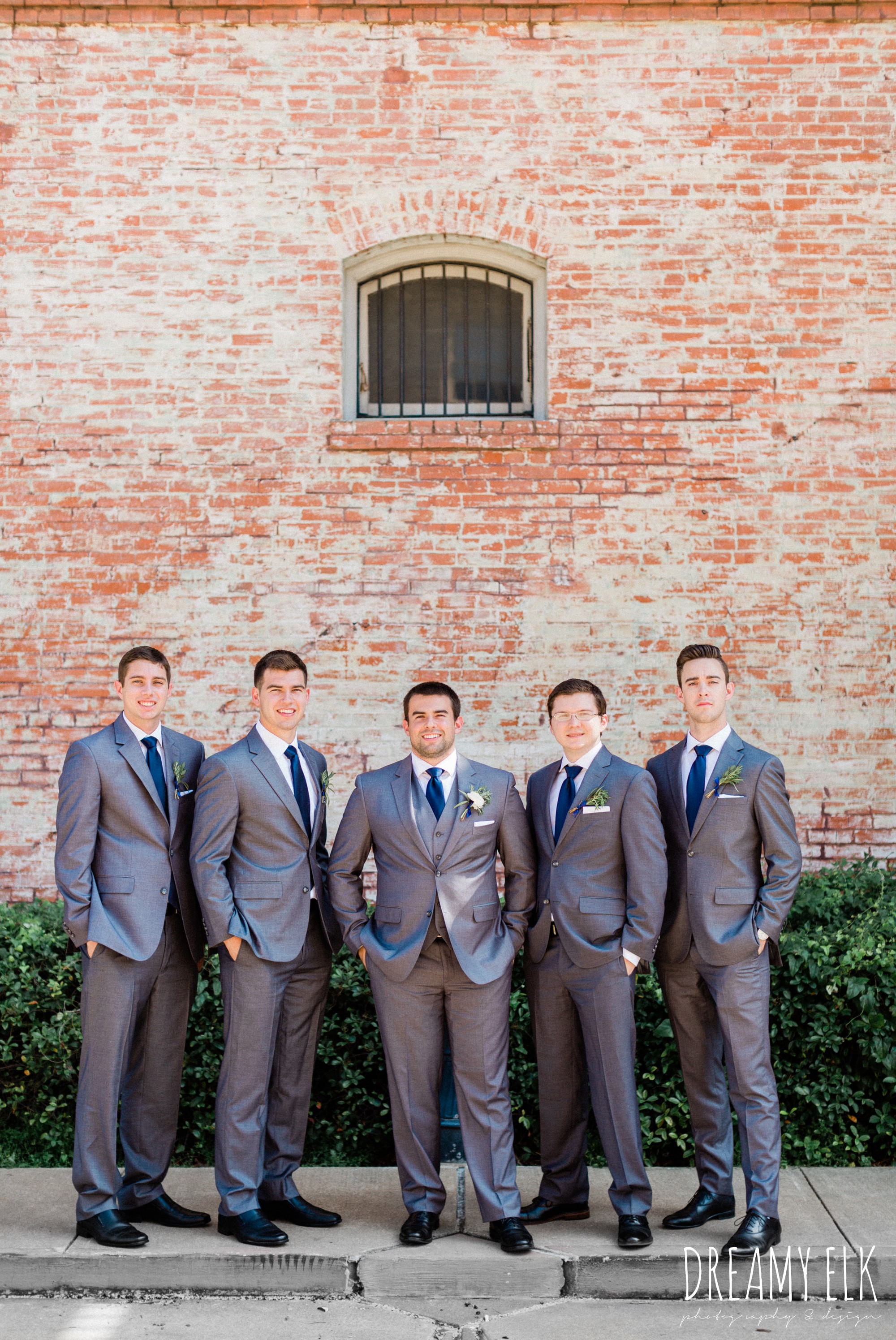 groom and groomsmen, gray suit navy tie, spring wedding photo college station texas, dreamy elk photography and design