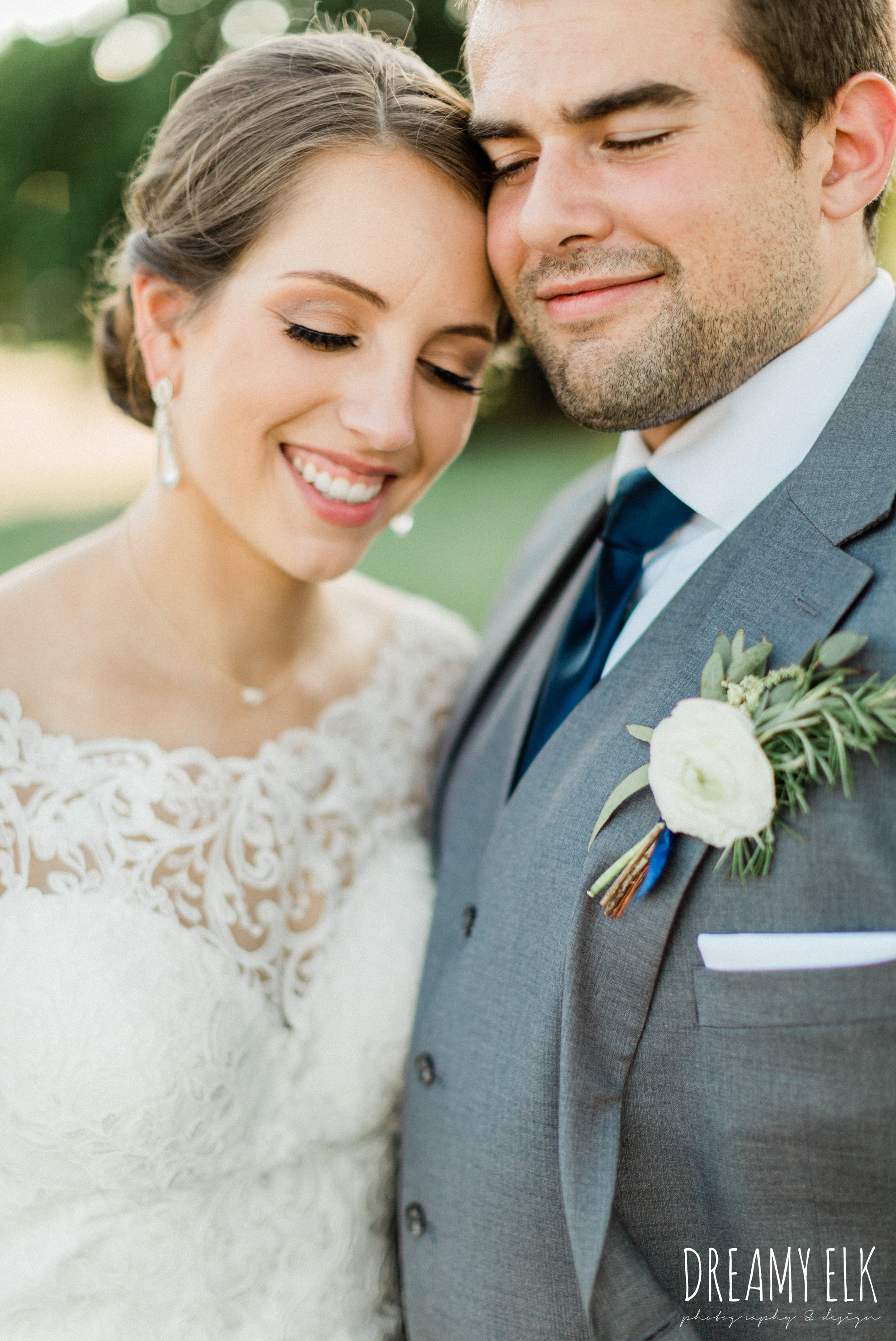 gray suit, navy tie, bride and groom, essense of australia column dress, unforgettable floral, spring wedding photo college station texas, dreamy elk photography and design