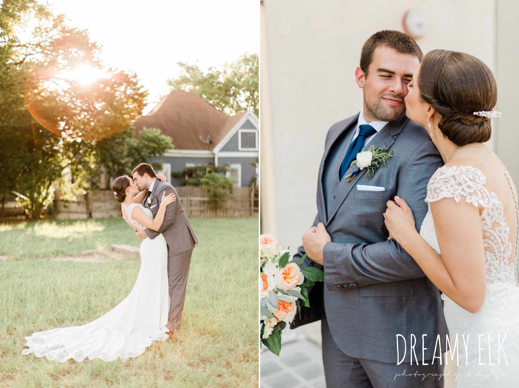 bride and groom, gray suit navy tie, essense of australia column dress, unforgettable floral, spring wedding photo college station texas, dreamy elk photography and design