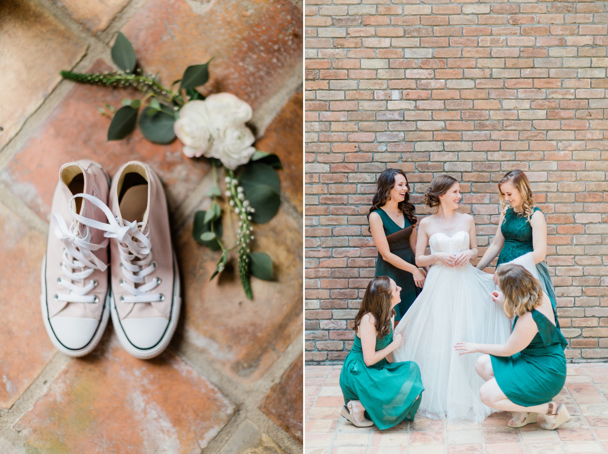 pink converse, bride getting dressed, spring wedding photo, the gallery, houston, texas, dreamy elk photography and design