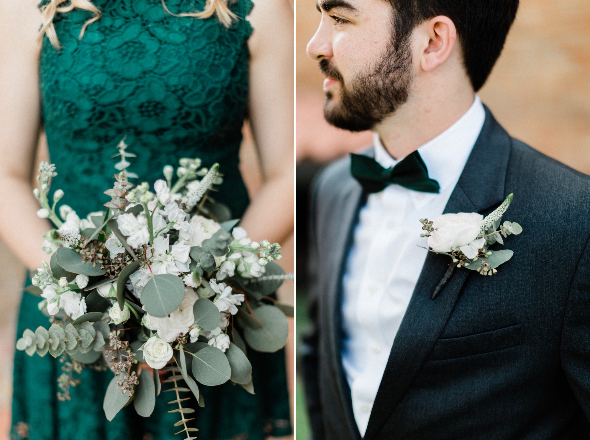 groom, black tux, emerald green bridesmaid, poison ivy floral design, spring wedding photo, the gallery, houston, texas, dreamy elk photography and design