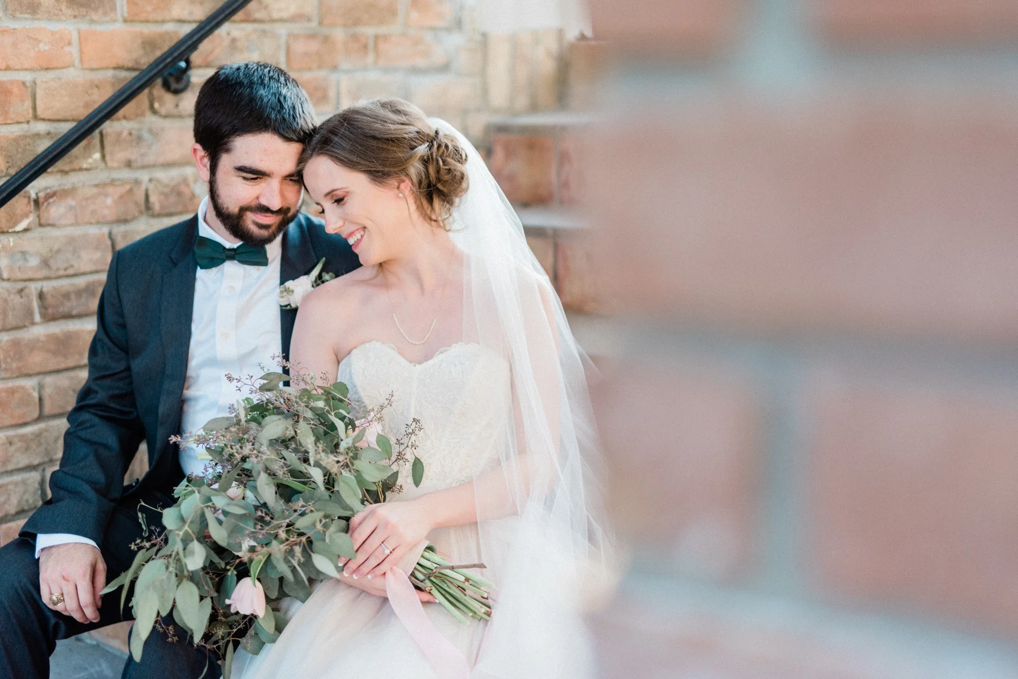 groom, black tux, bride, bhldn dress, poison ivy floral design, spring wedding photo, the gallery, houston, texas, dreamy elk photography and design