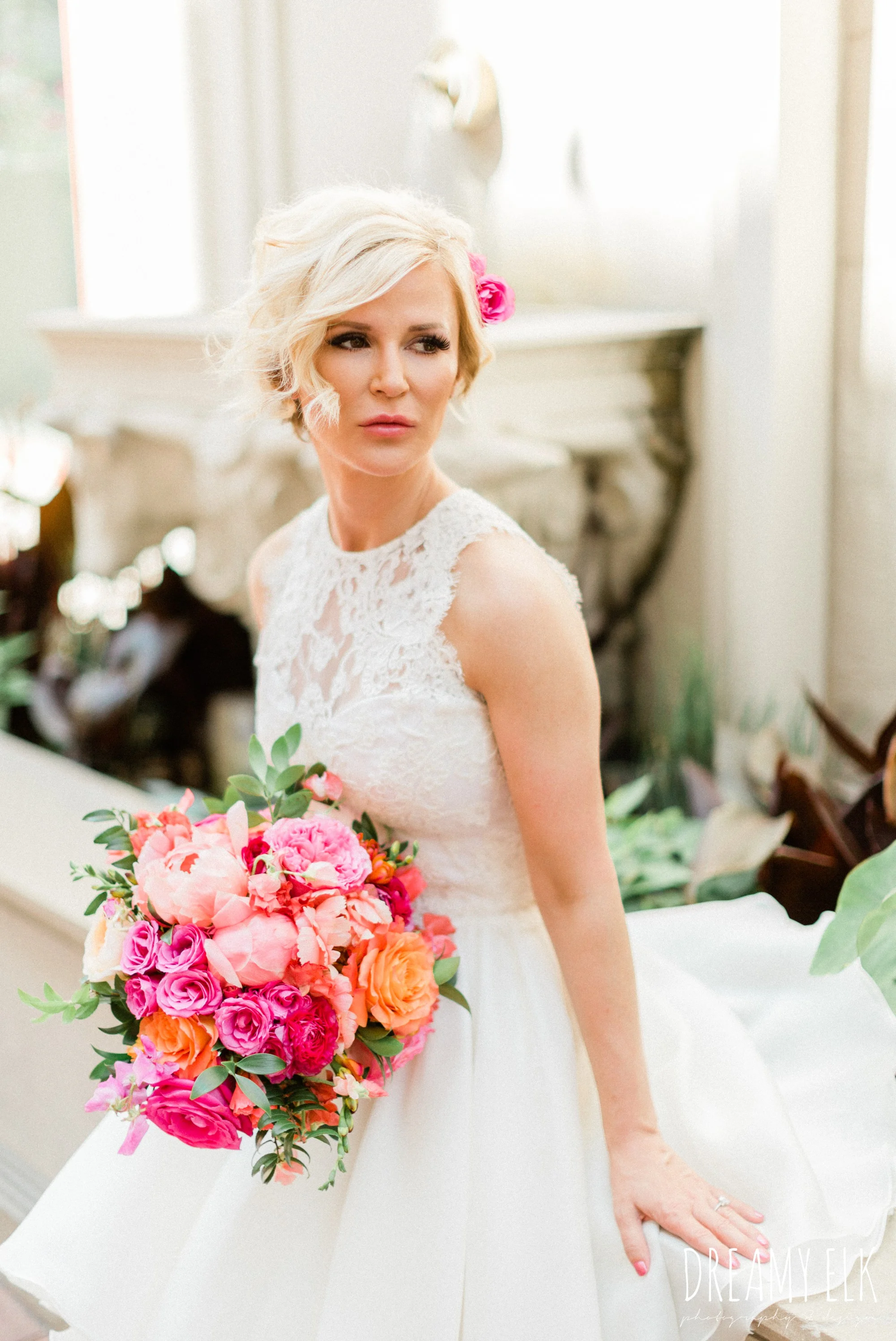 bride, michael faircloth, short wedding dress, spring colorful pink orange wedding photo, fort worth, texas, dreamy elk photography and design, jen rios weddings, kate foley designs