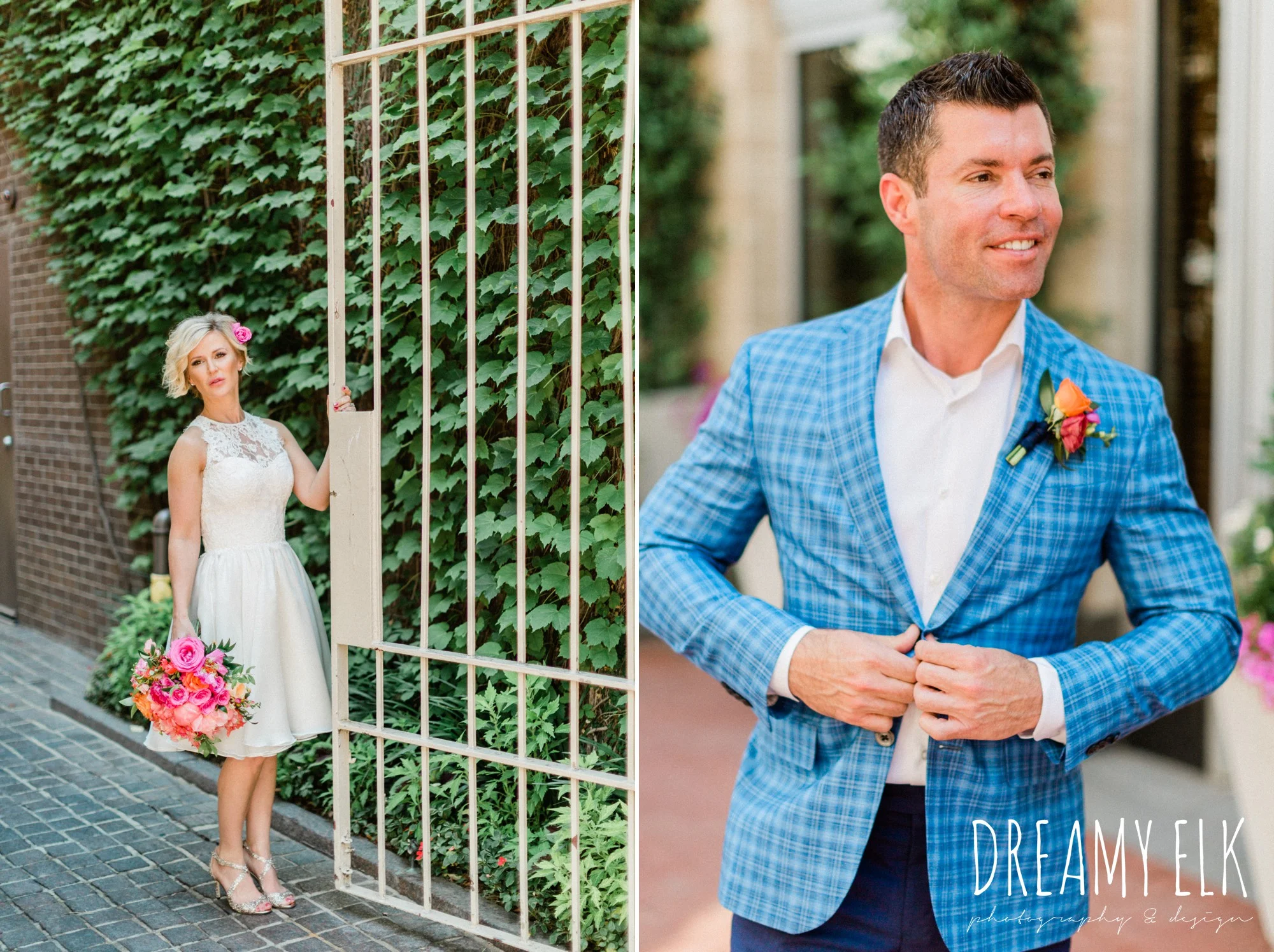 groom, ted baker, bride, michael faircloth, short wedding dress, spring colorful pink orange wedding photo, fort worth, texas, dreamy elk photography and design, jen rios weddings, kate foley designs