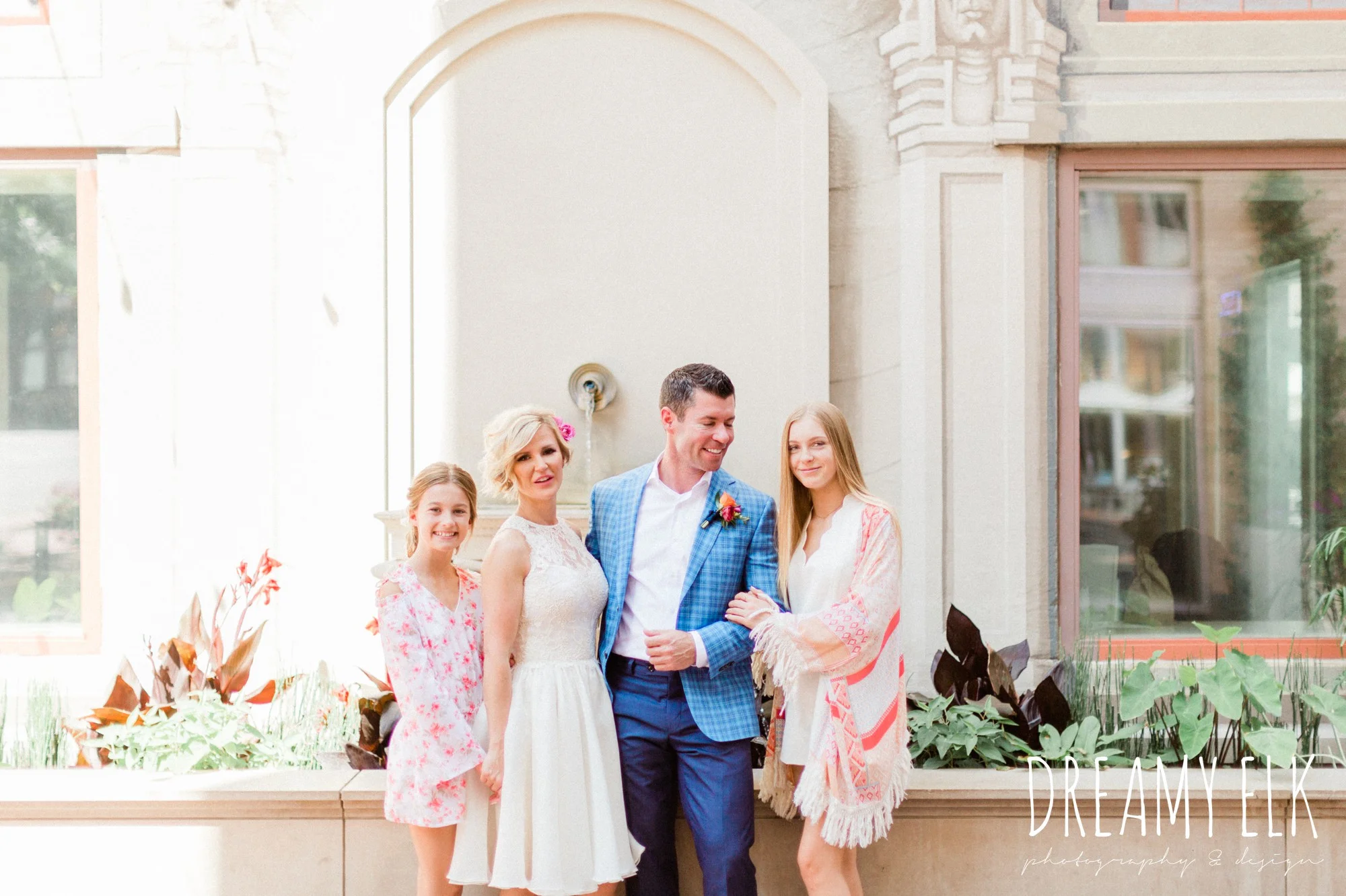 groom, ted baker, bride, michael faircloth, short wedding dress, spring colorful pink orange wedding photo, fort worth, texas, dreamy elk photography and design, jen rios weddings, kate foley designs