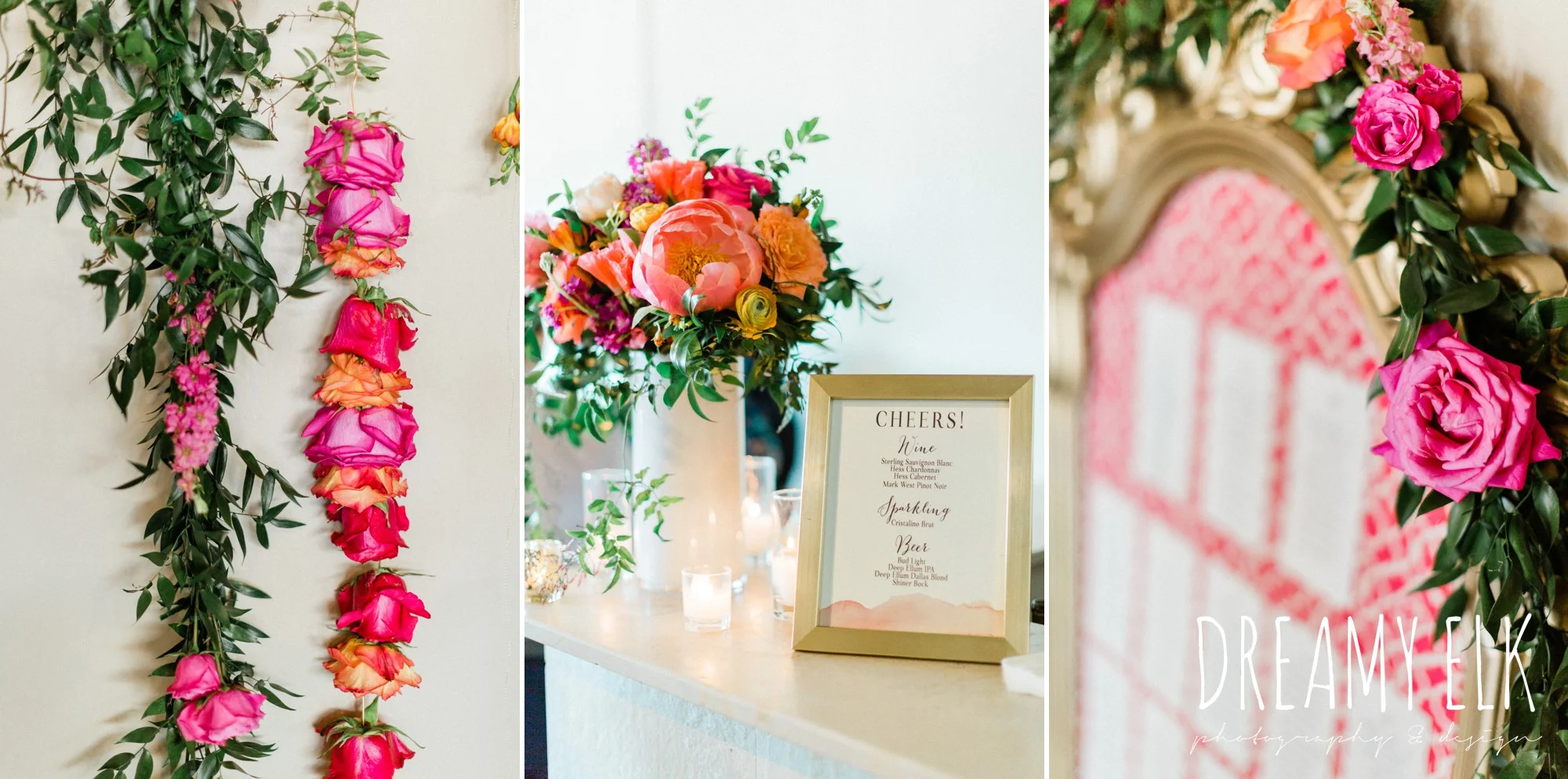 reception decor, spring colorful pink orange wedding photo, fort worth, texas, dreamy elk photography and design, jen rios weddings, kate foley designs