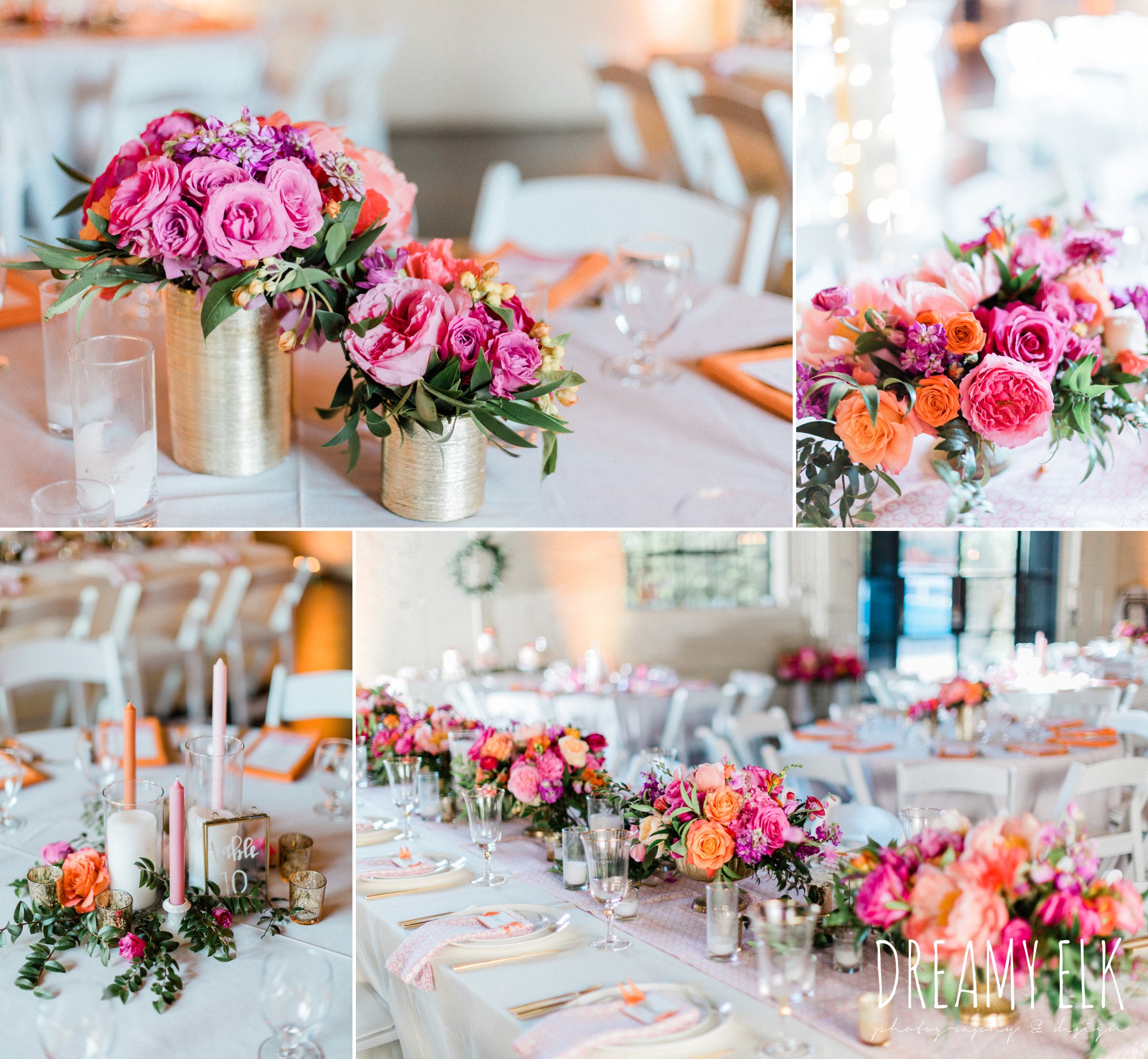 reception decor, spring colorful pink orange wedding photo, fort worth, texas, dreamy elk photography and design, jen rios weddings, kate foley designs