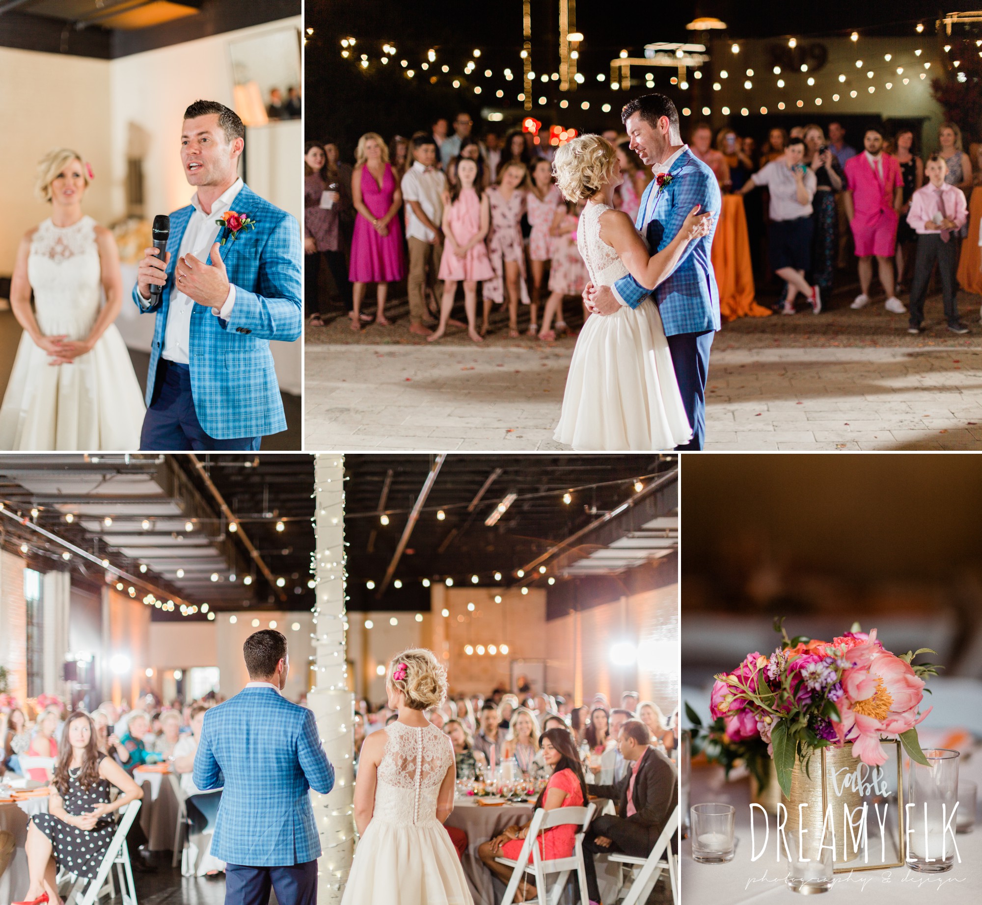 outdoor reception, spring colorful pink orange wedding photo, fort worth, texas, dreamy elk photography and design, jen rios weddings, le force dj