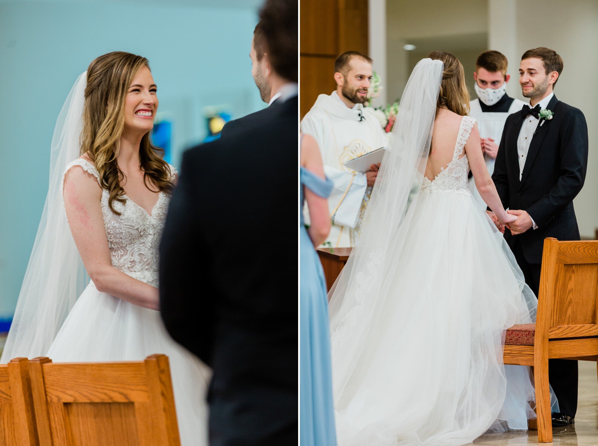  A classy dusty blue spring wedding at St. Theresa's Catholic Church by light and airy Austin wedding photographer Dreamy Elk Photography and Design. Harper Events, Stella York lace wedding dress, Whittington Bridal, Birdy Grey, Pink Palette Artists,