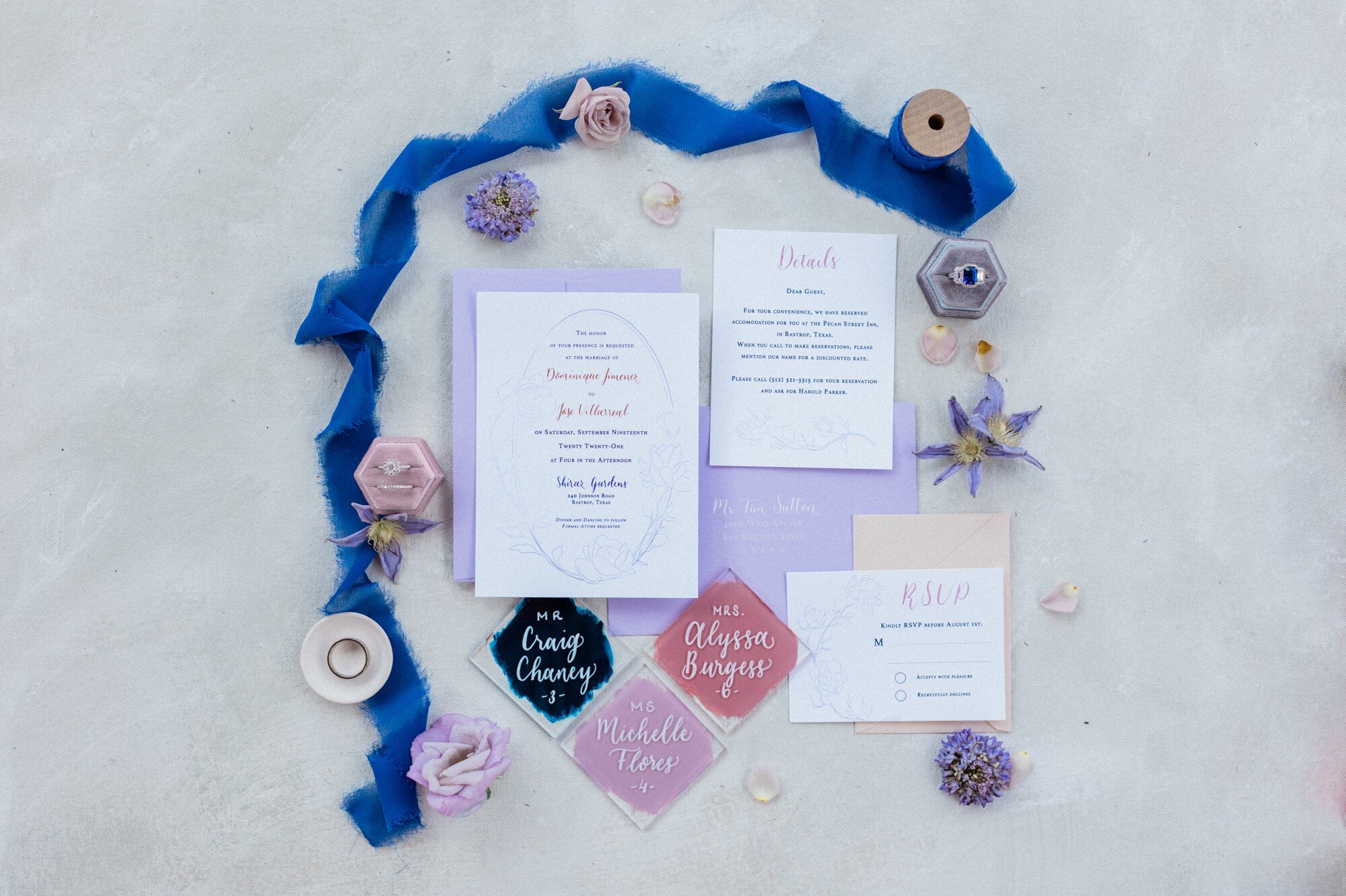 blue and purple styled shoot, austin wedding photographer