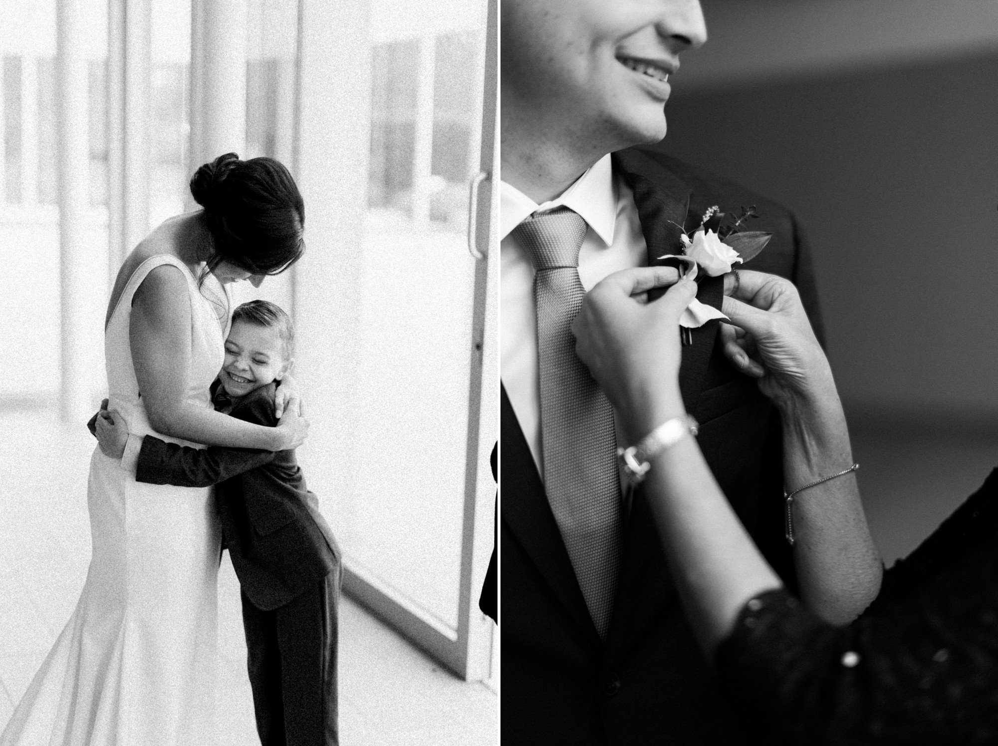 mother of the groom pinning on the boutonniere