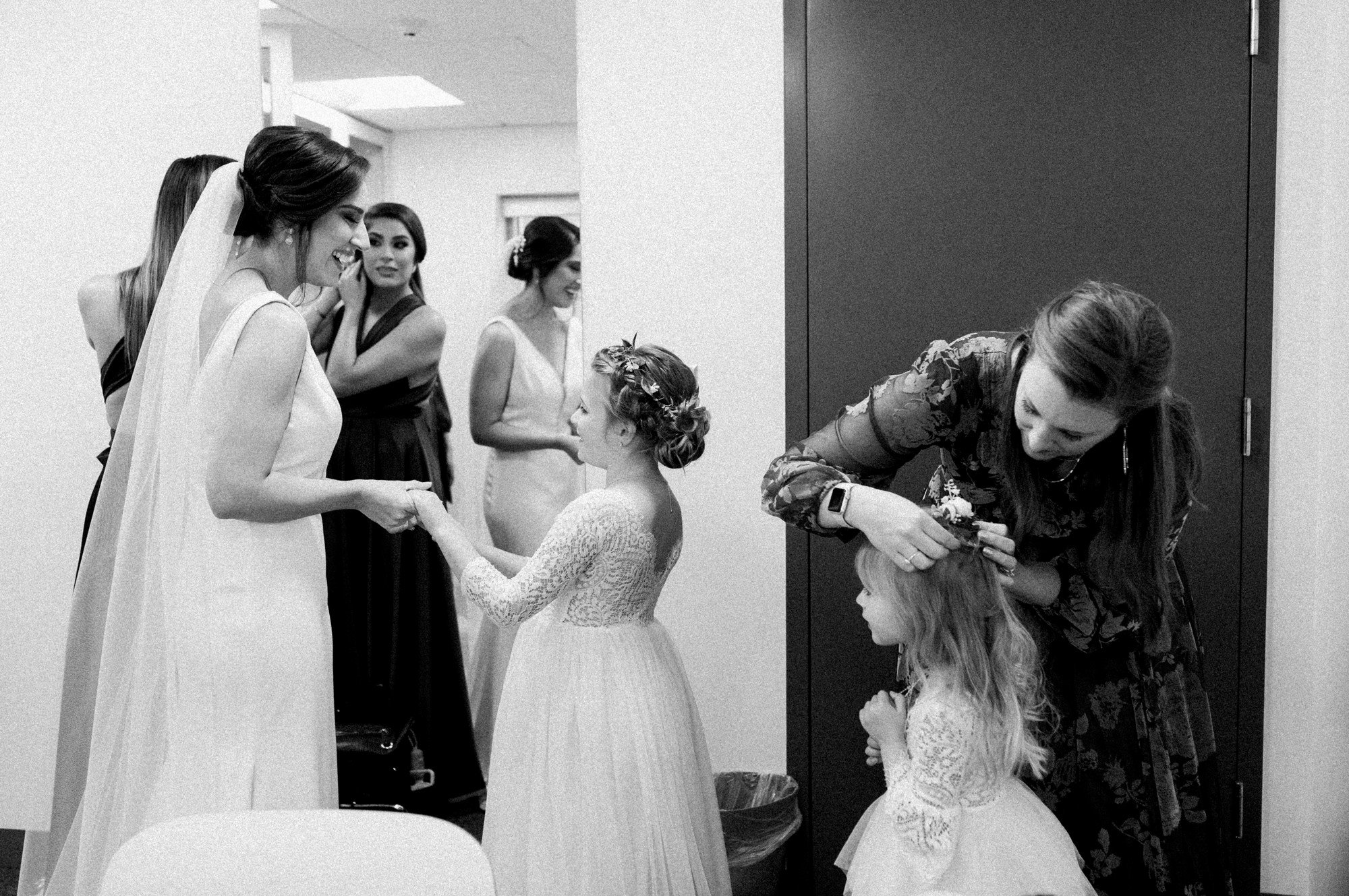 getting ready in the bride's room