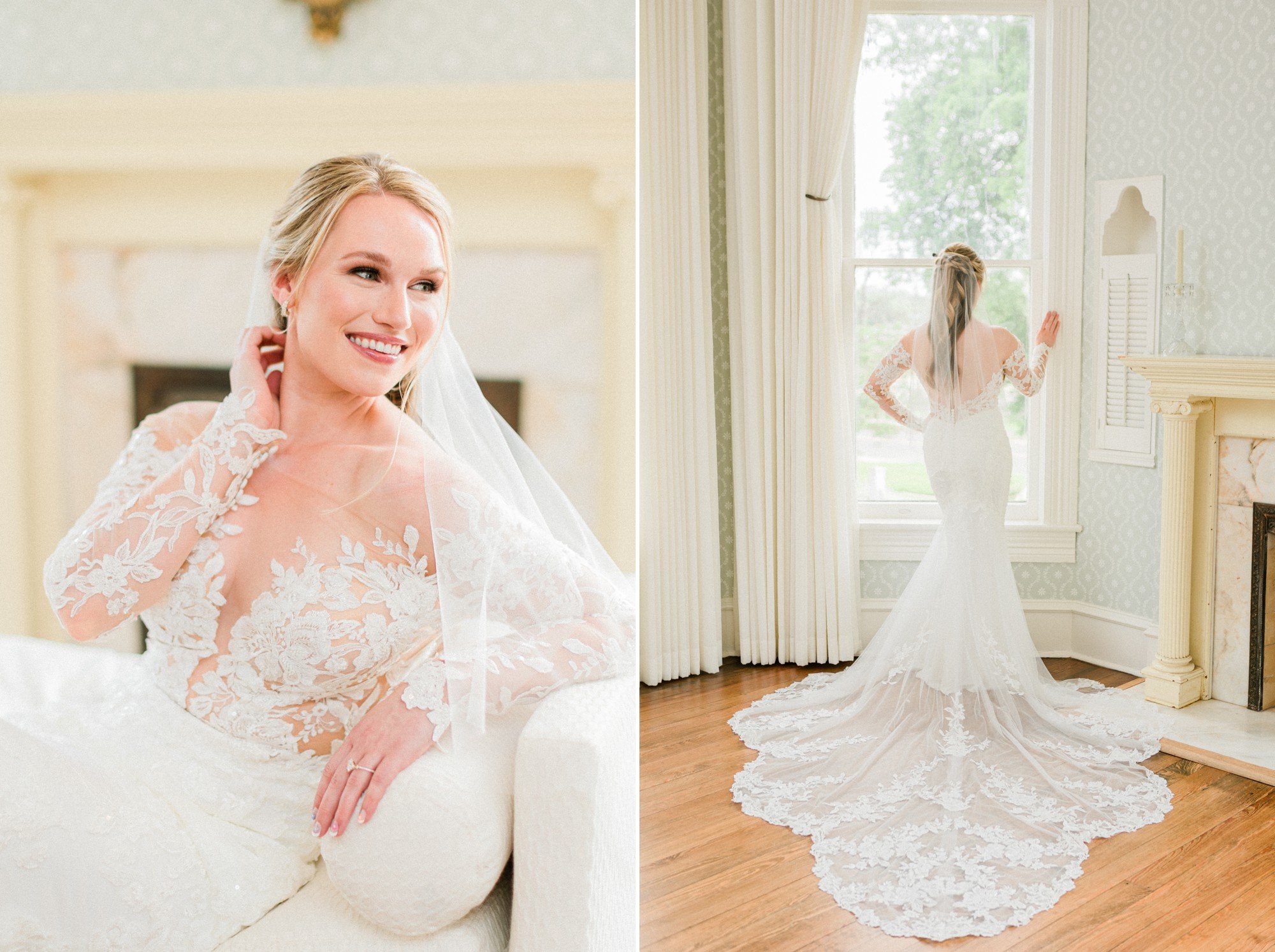 scalloped train on wedding dress