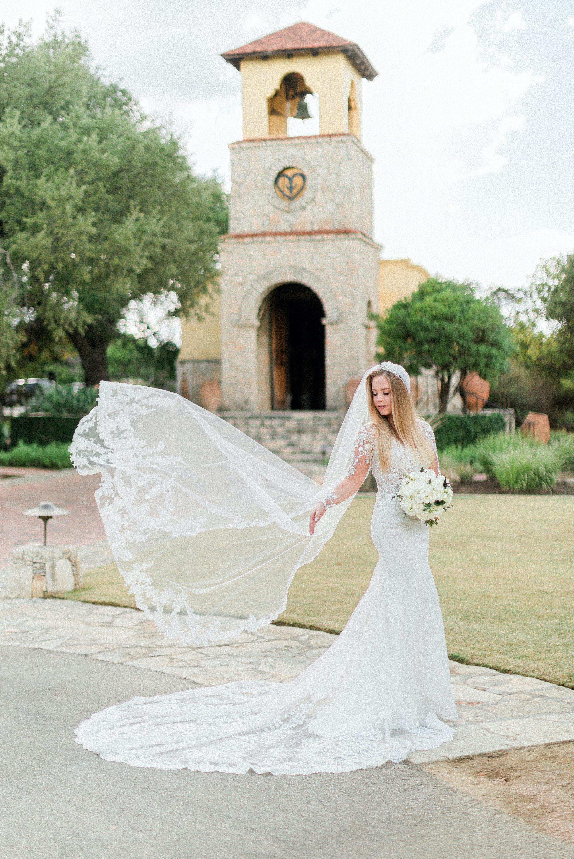 long veil blowing in the wind