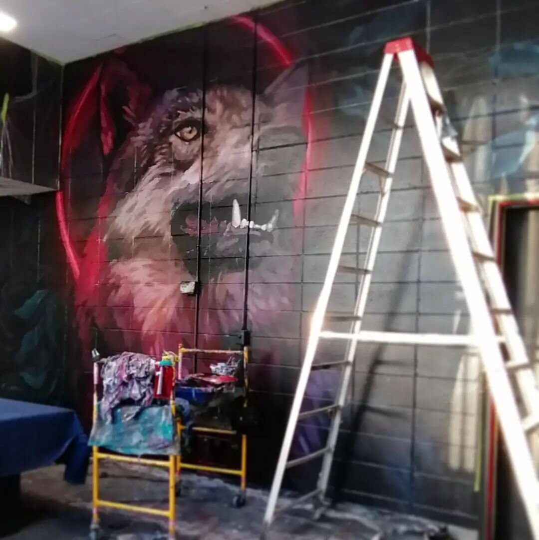 Under construction! Our new mural for the wonderful Stone Wolf Studio in Edmonton. We've see some of their incredible custom concrete creations emerge from the workshop! 
@thestonewolfstudios

#stonewolf #rawr #wolfart #yegarts #stonewolfstudios#craf