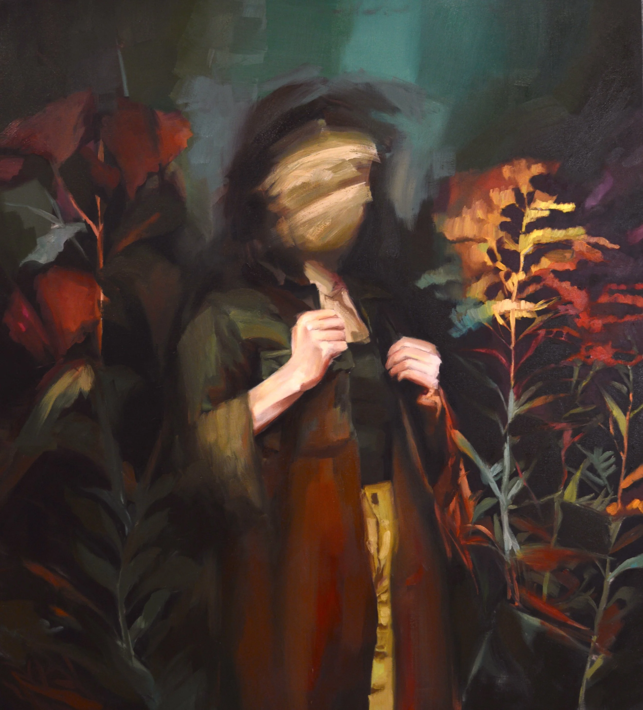 When the body halts but the mind keeps moving  2025  60 × 60 in.  Oil on linen