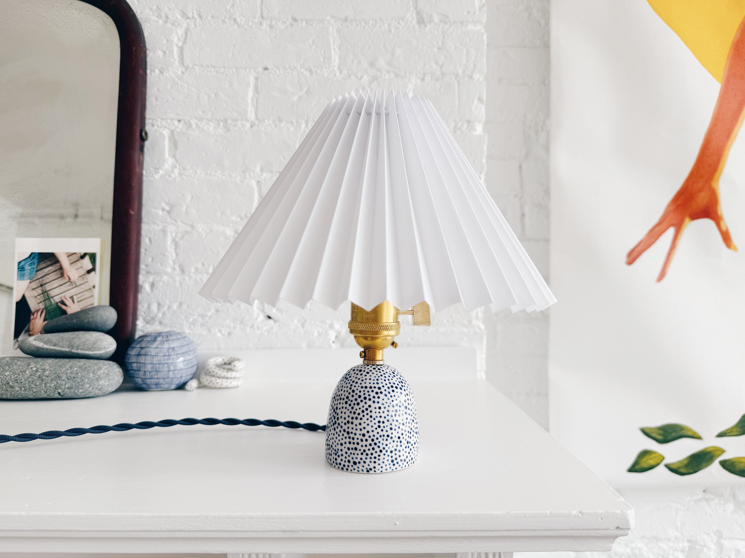 Blue and white, handmade ceramic lamp.