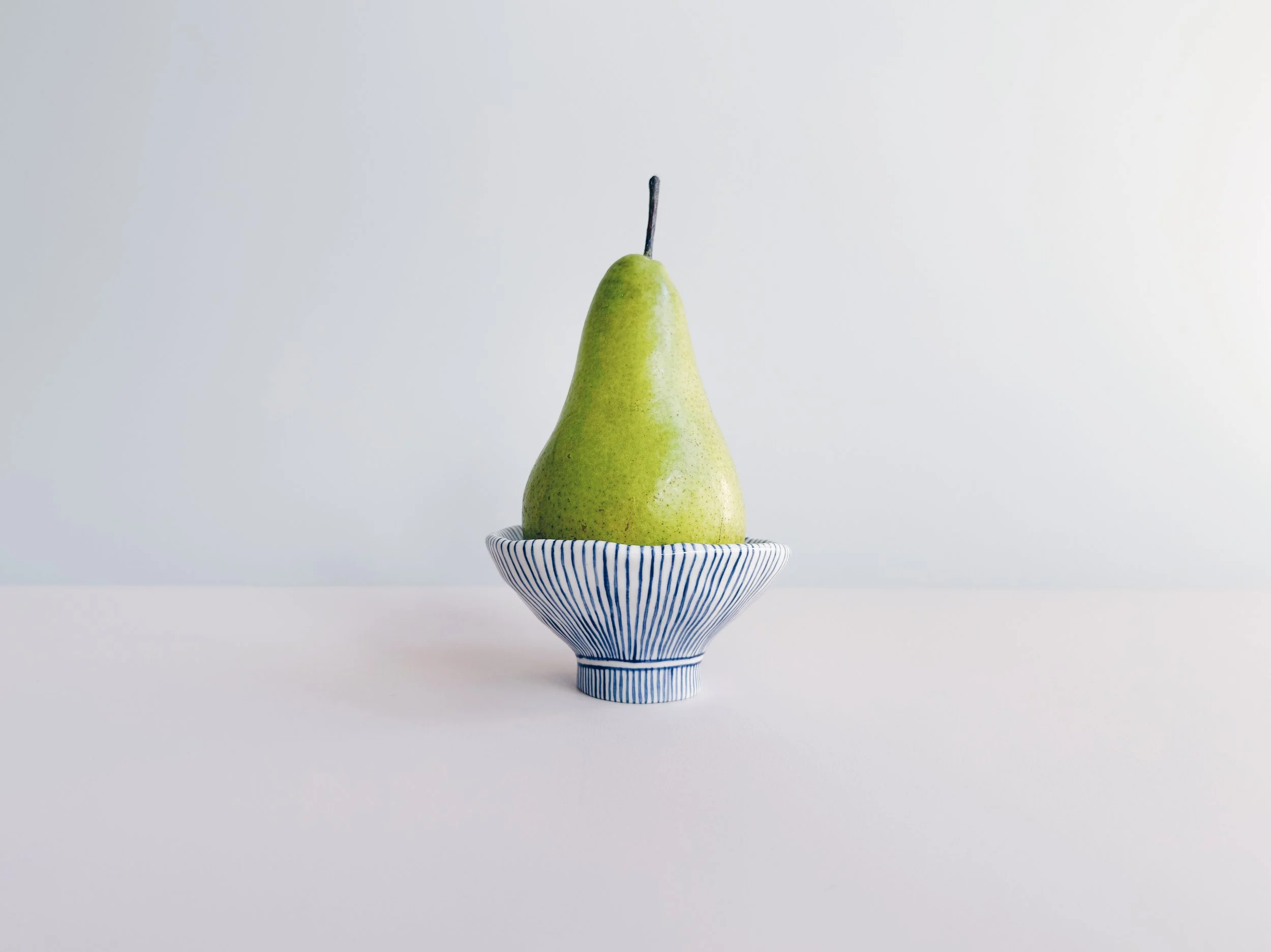 Blue and white, handmade ceramic bowl.