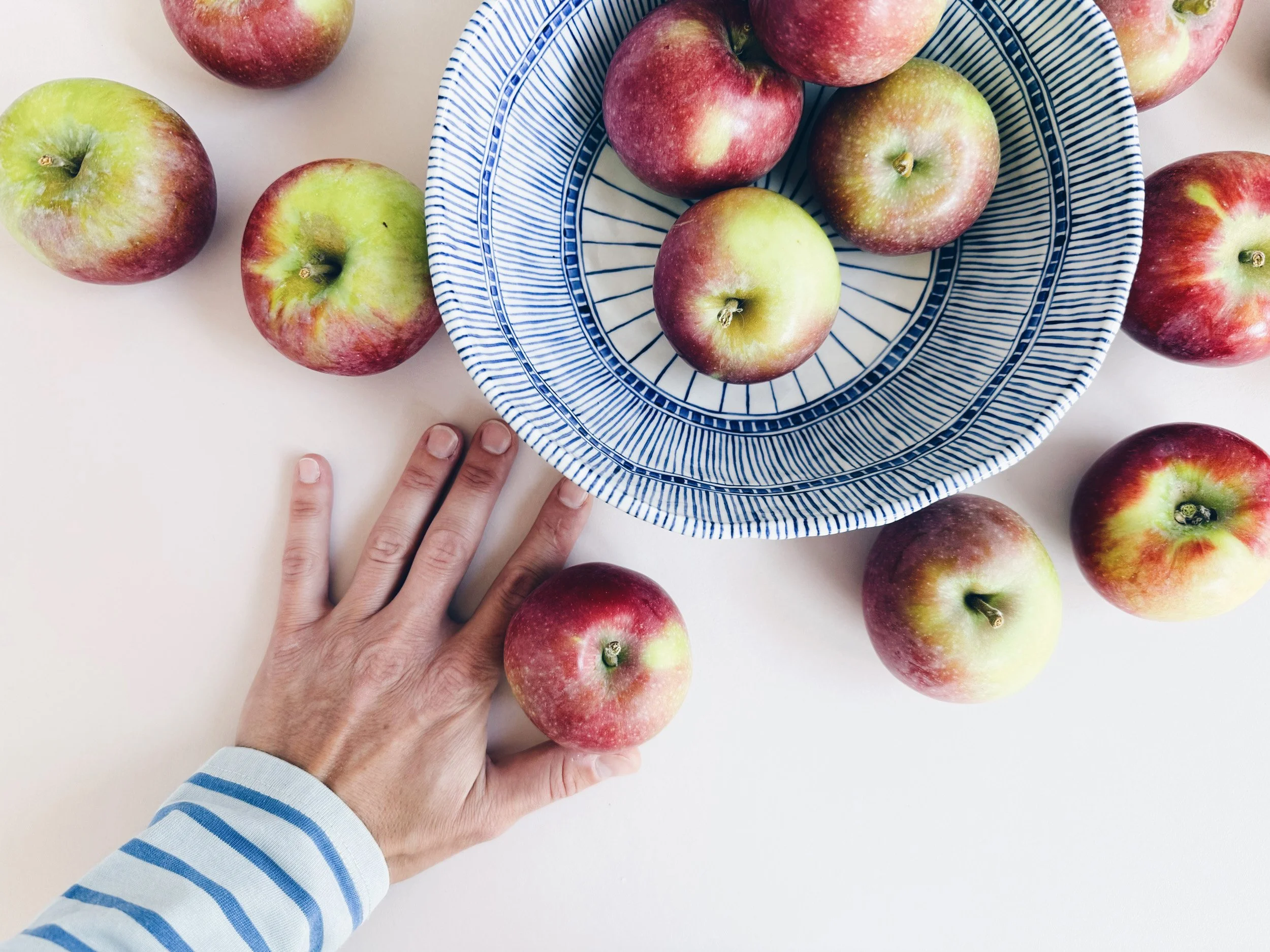 Blue and white handmade ceramic serving bowl.