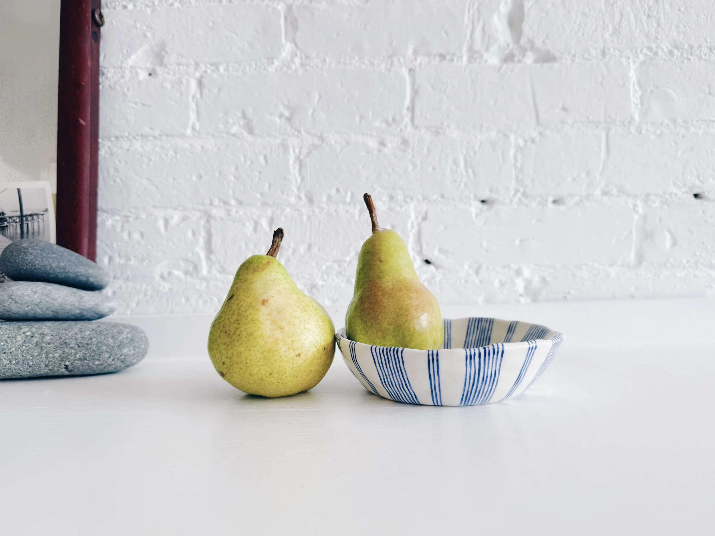 Blue and white, handmade ceramic bowl.
