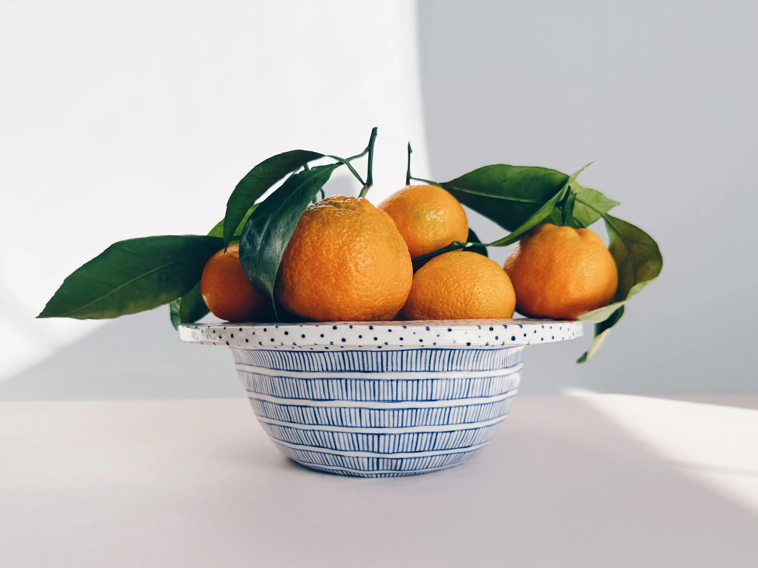 Blue and white, handmade ceramic bowl.