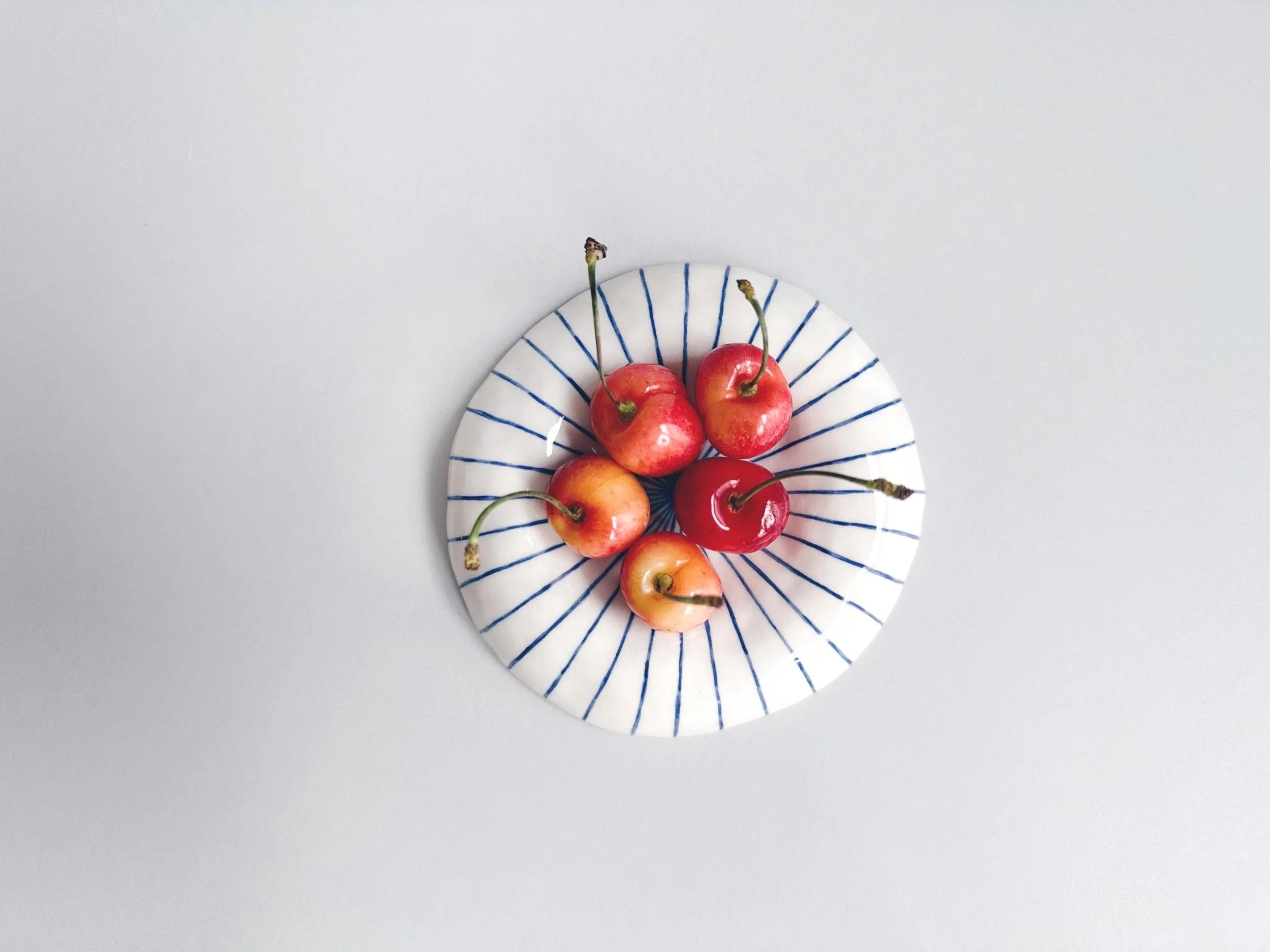 Blue and white, handmade ceramic dish.