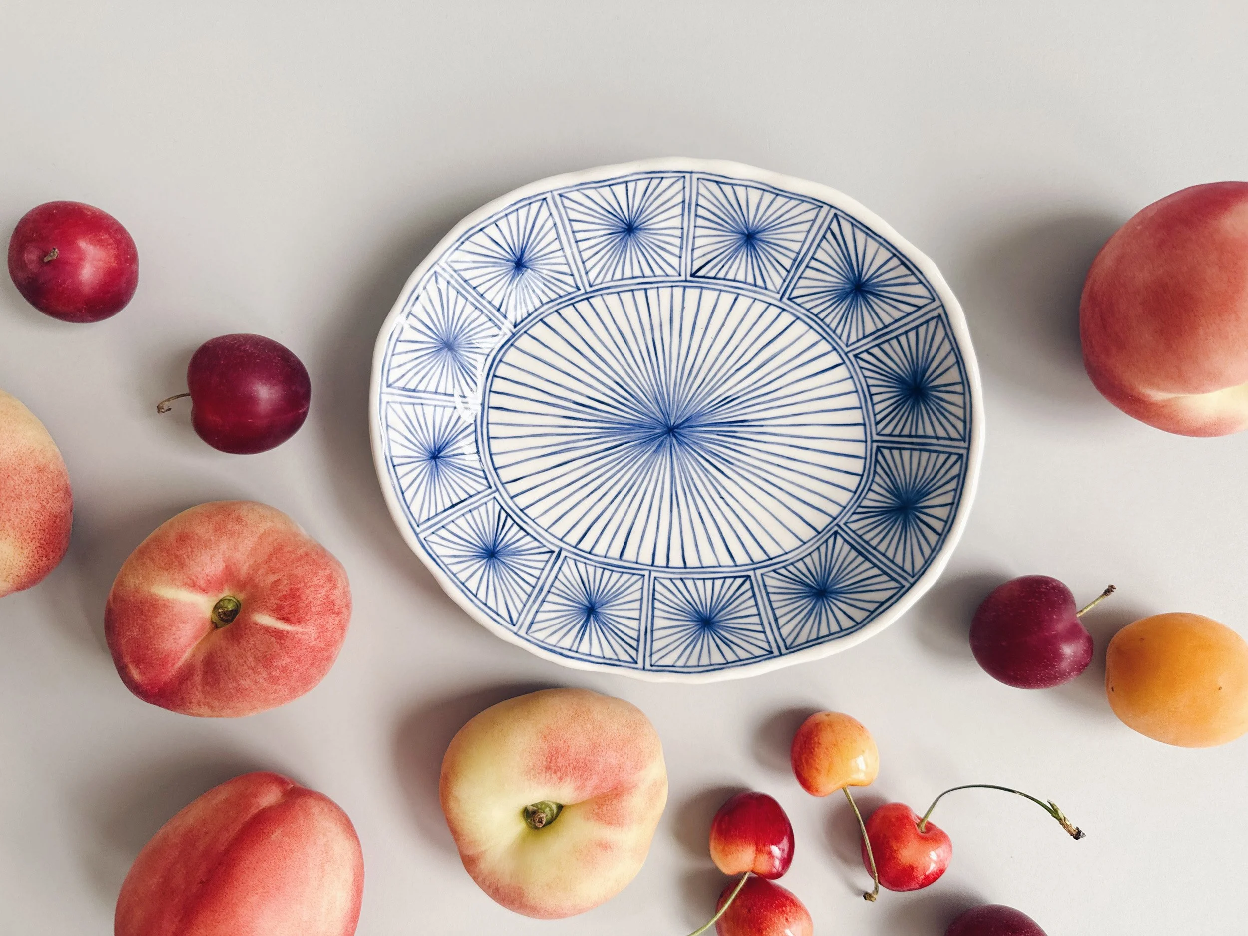 Blue and white, handmade ceramic bowl.
