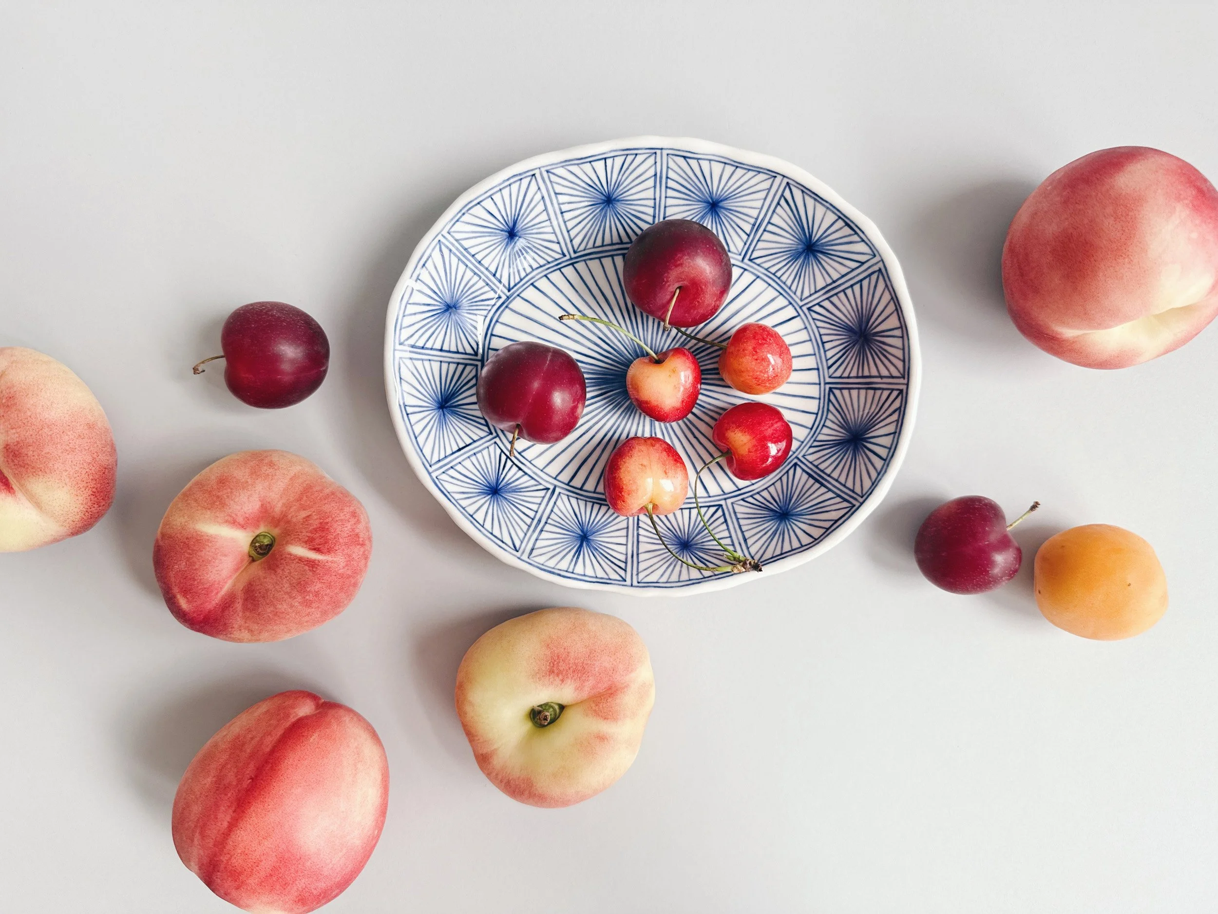 Blue and white, handmade ceramic bowl.