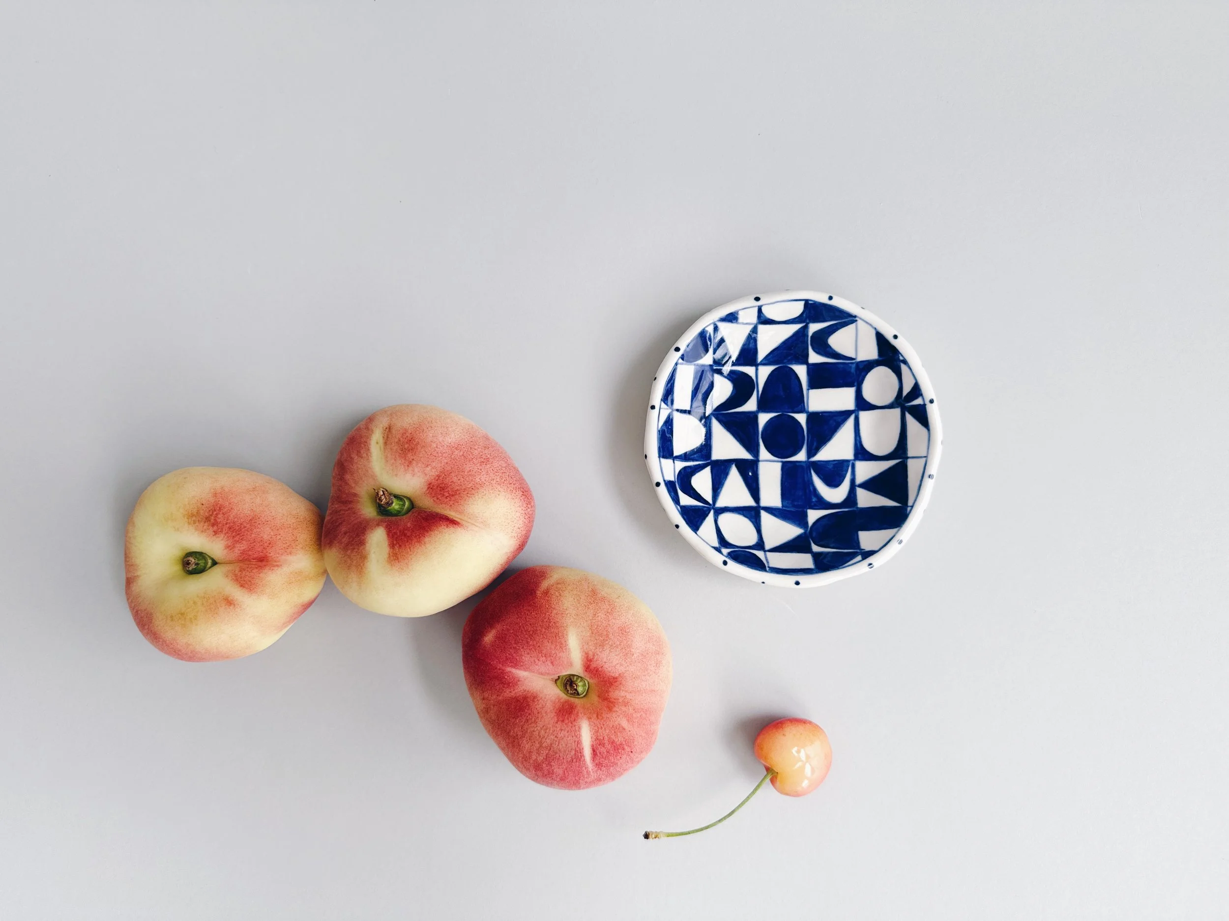 Blue and white, handmade ceramic dish.