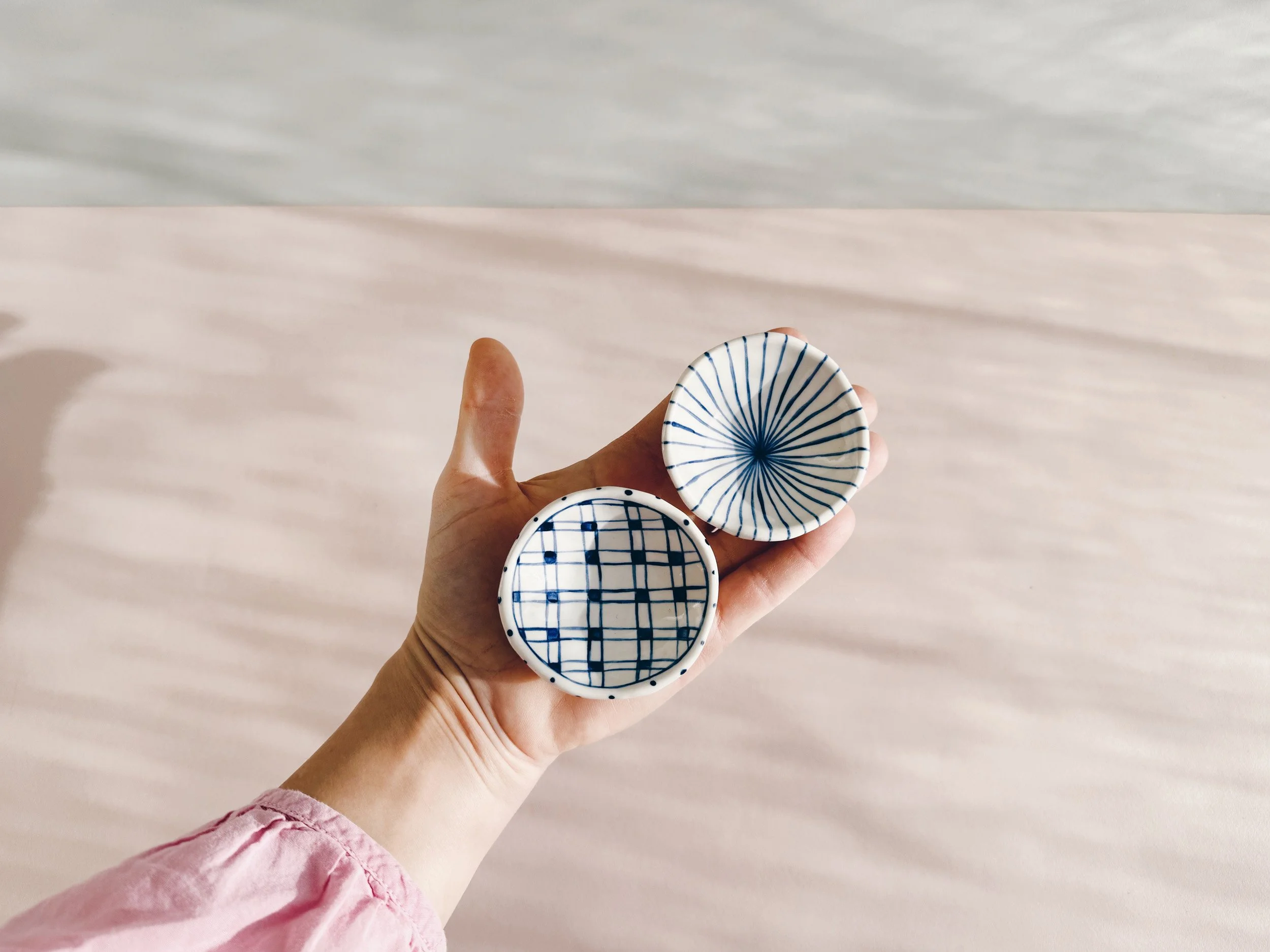 Blue and white, handmade ceramic bowl.