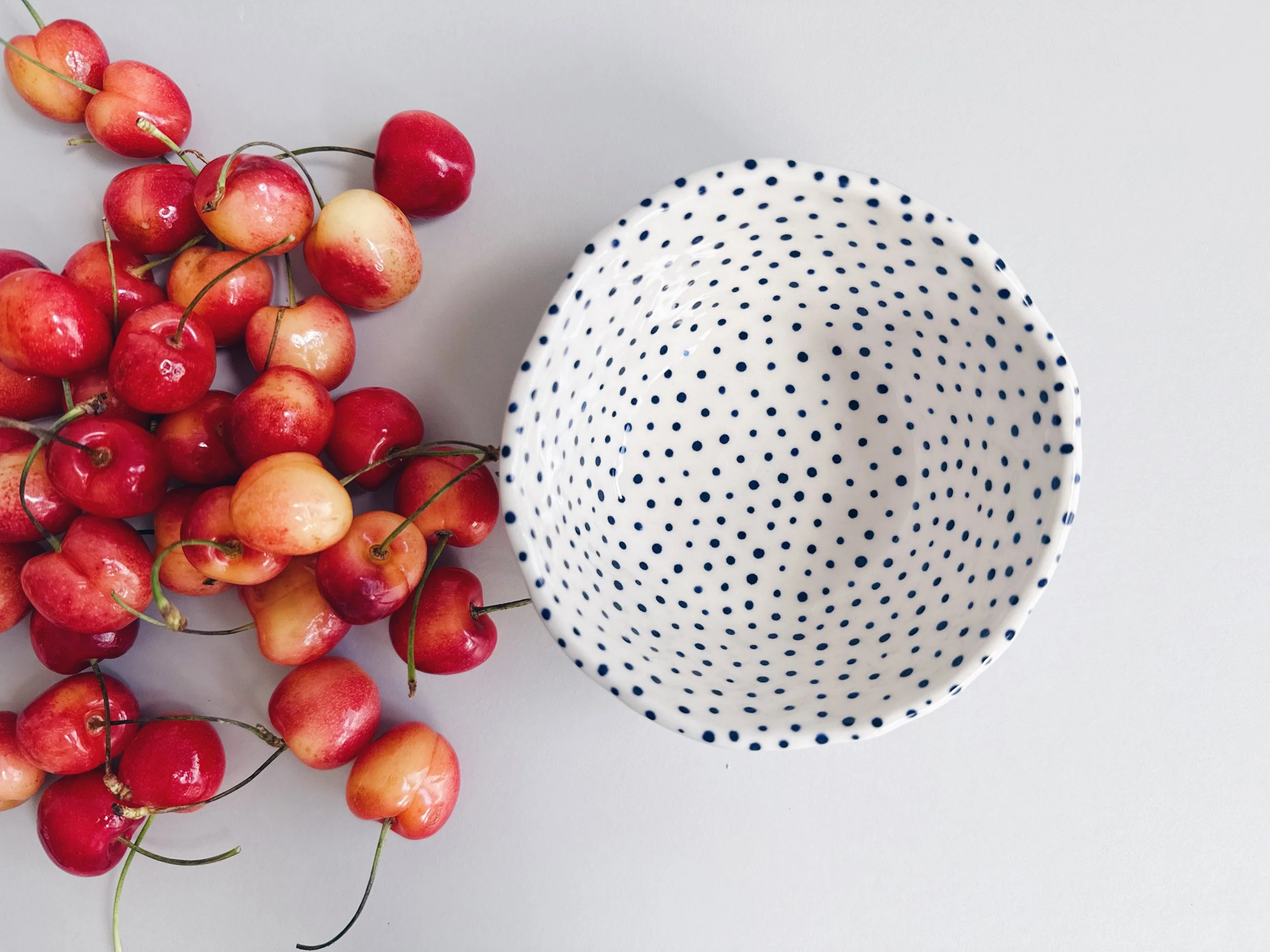 Blue and white, handmade ceramic bowl.