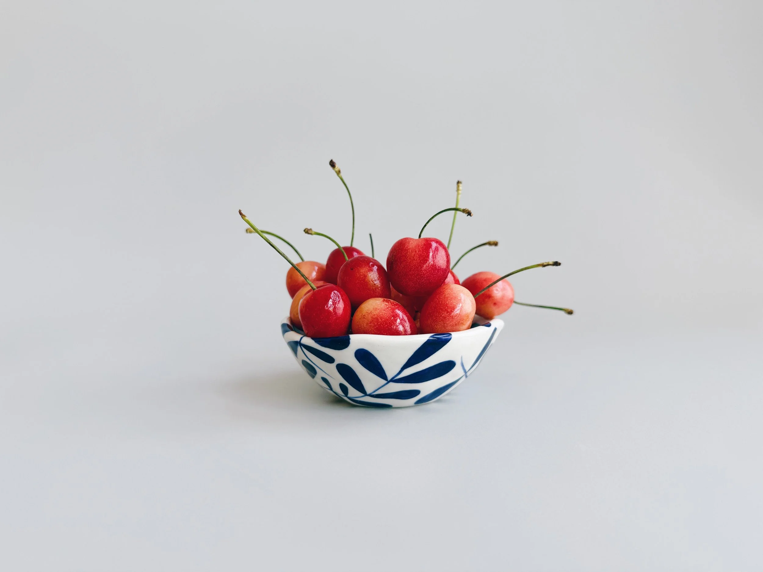 Blue and white, handmade ceramic bowl.