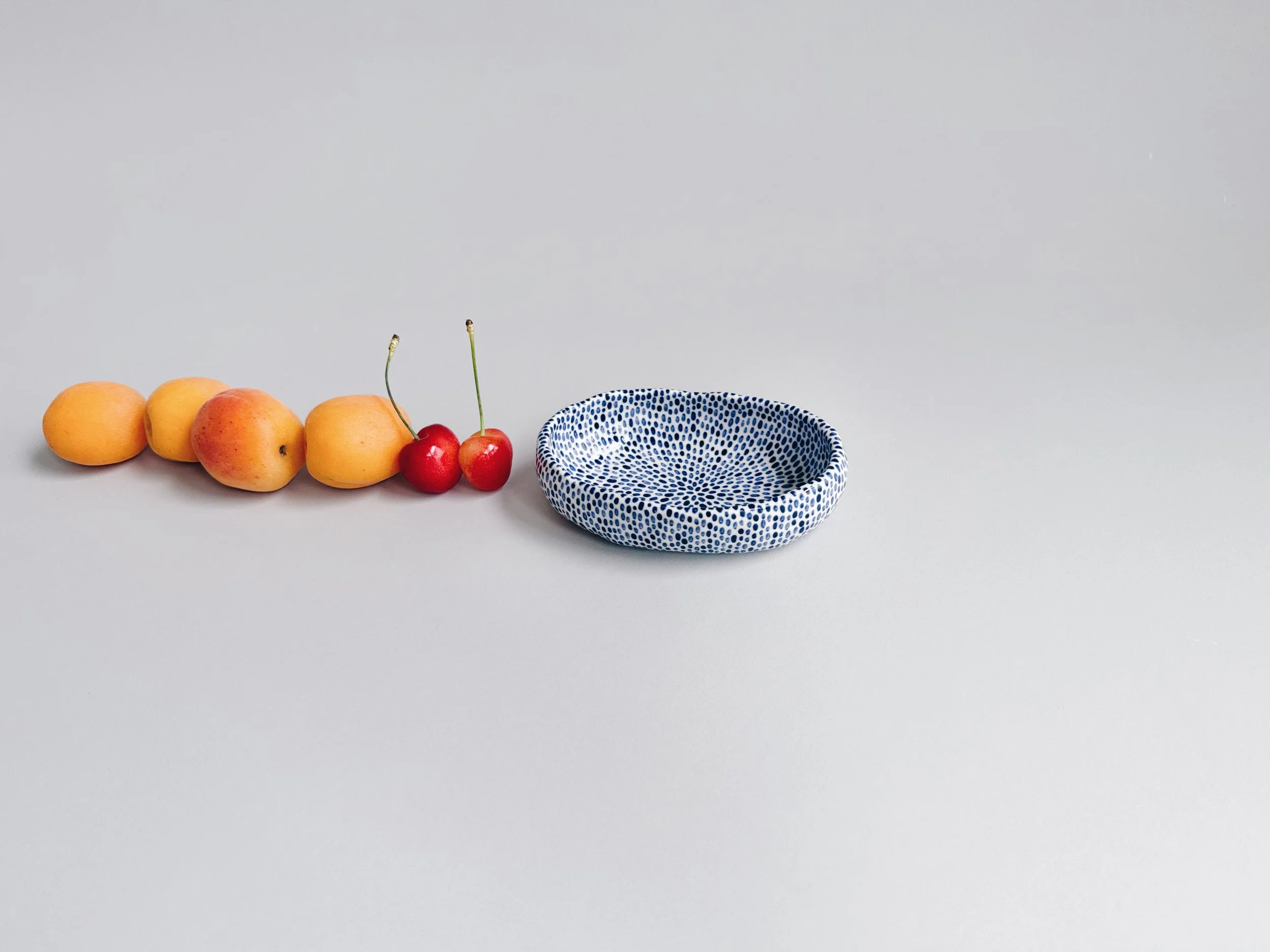 Blue and white, handmade ceramic dish.