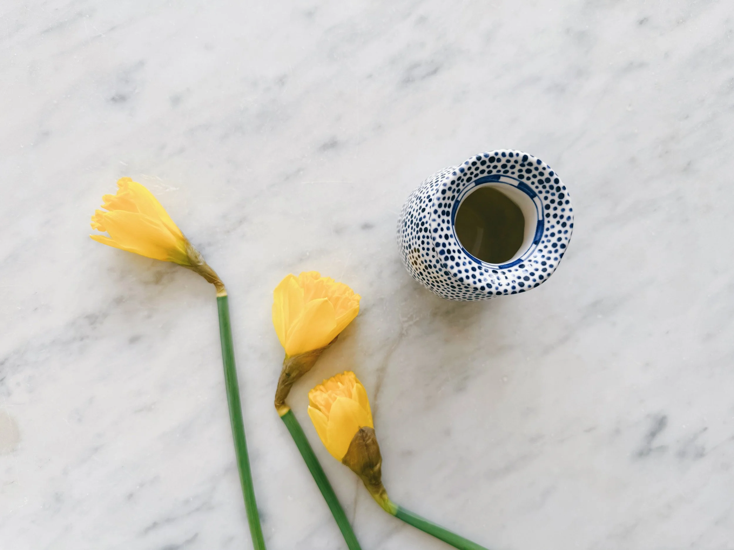 Blue and white, handmade ceramic vase.