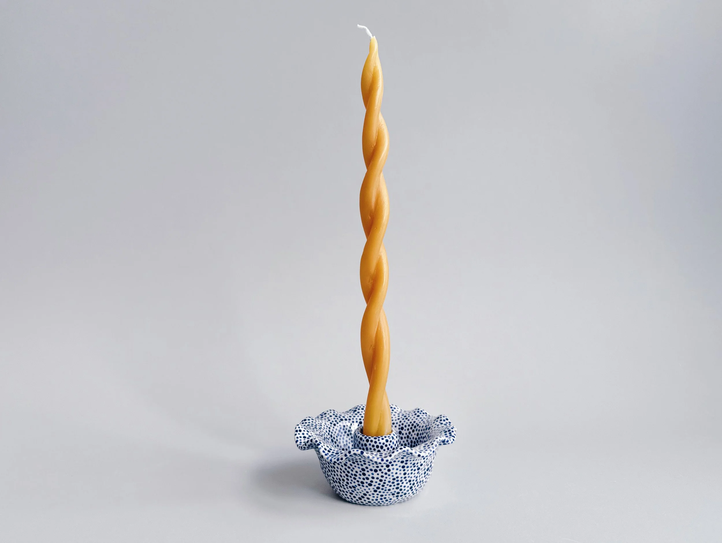 Blue and white, handmade ceramic candleholder.