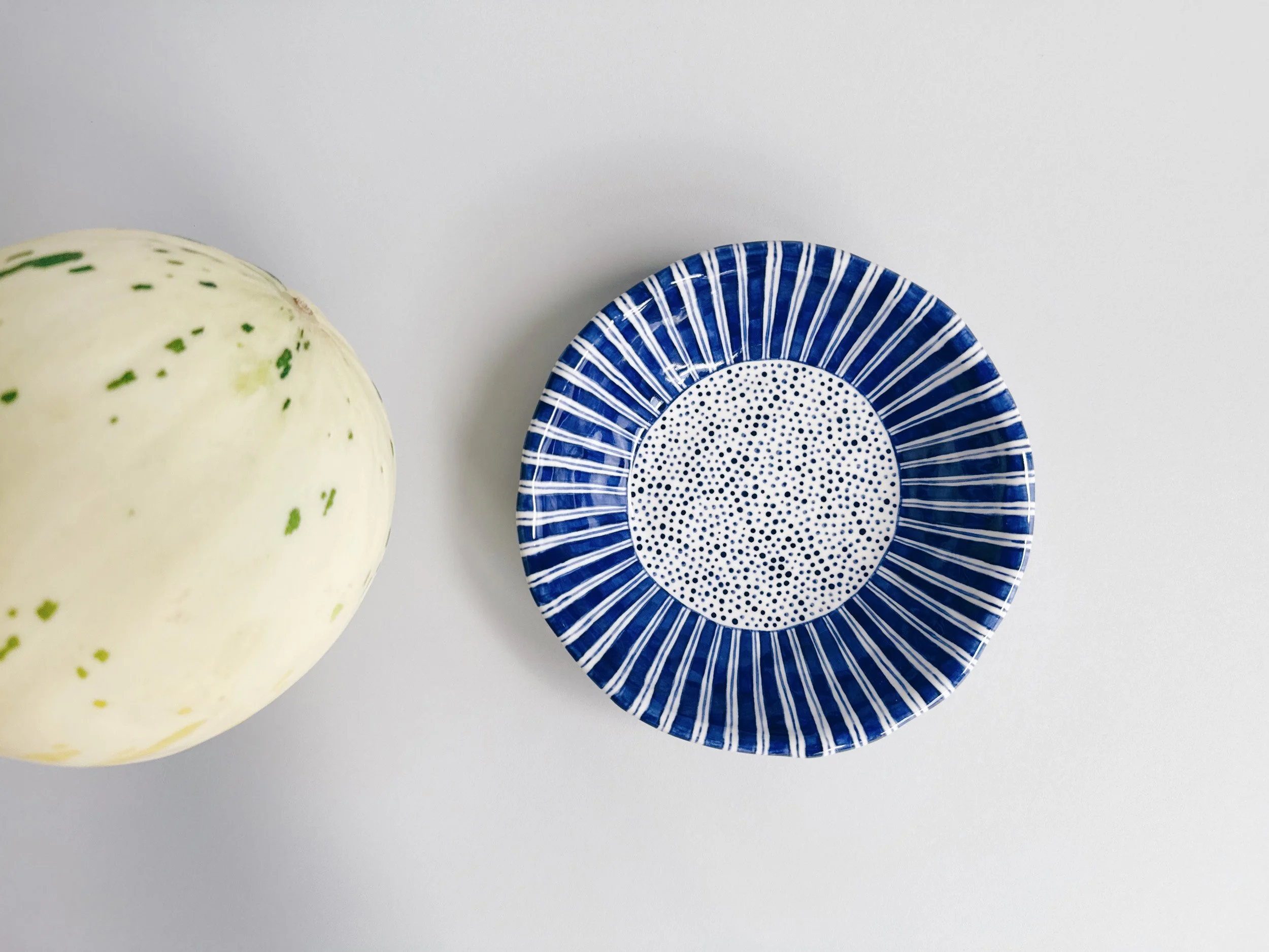 Blue and white, handmade ceramic bowl.
