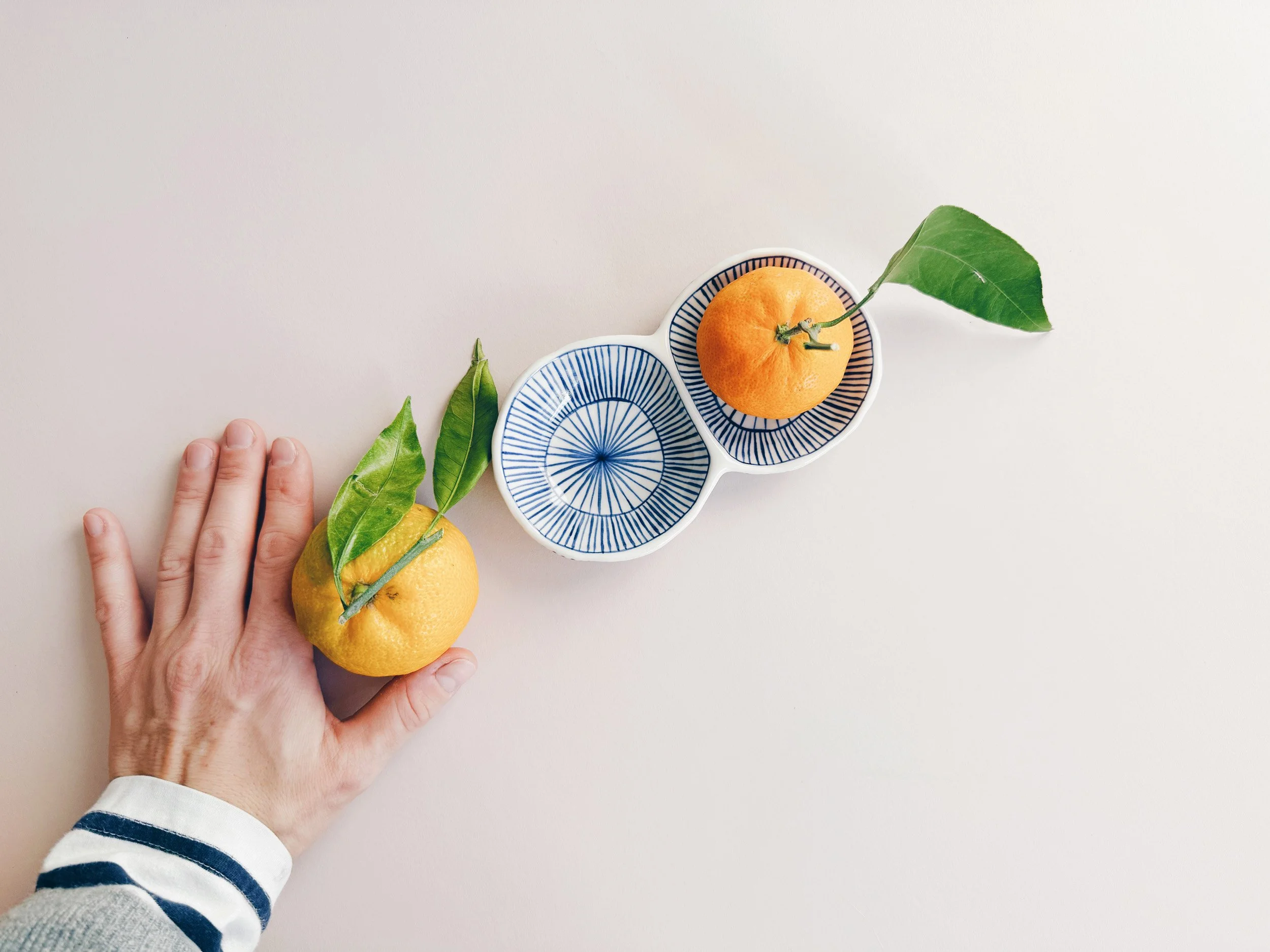 Blue and white, handmade ceramic bowl.