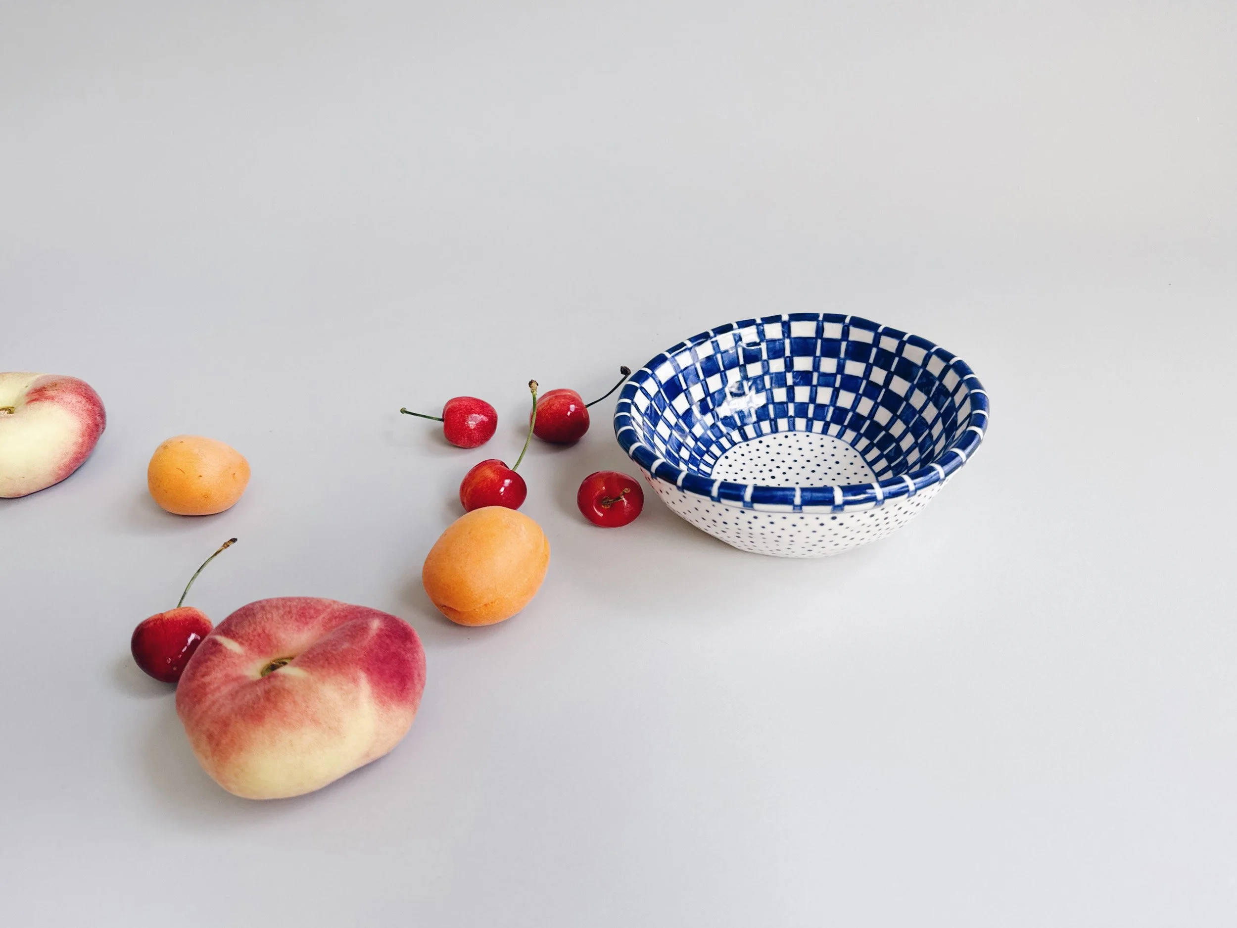 Blue and white, handmade ceramic bowl.