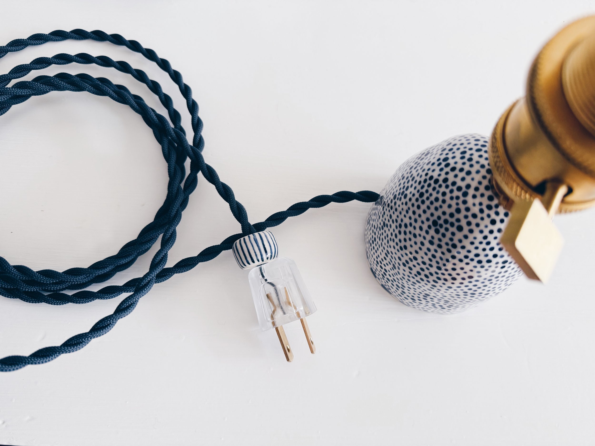 Blue and white, handmade ceramic lamp.
