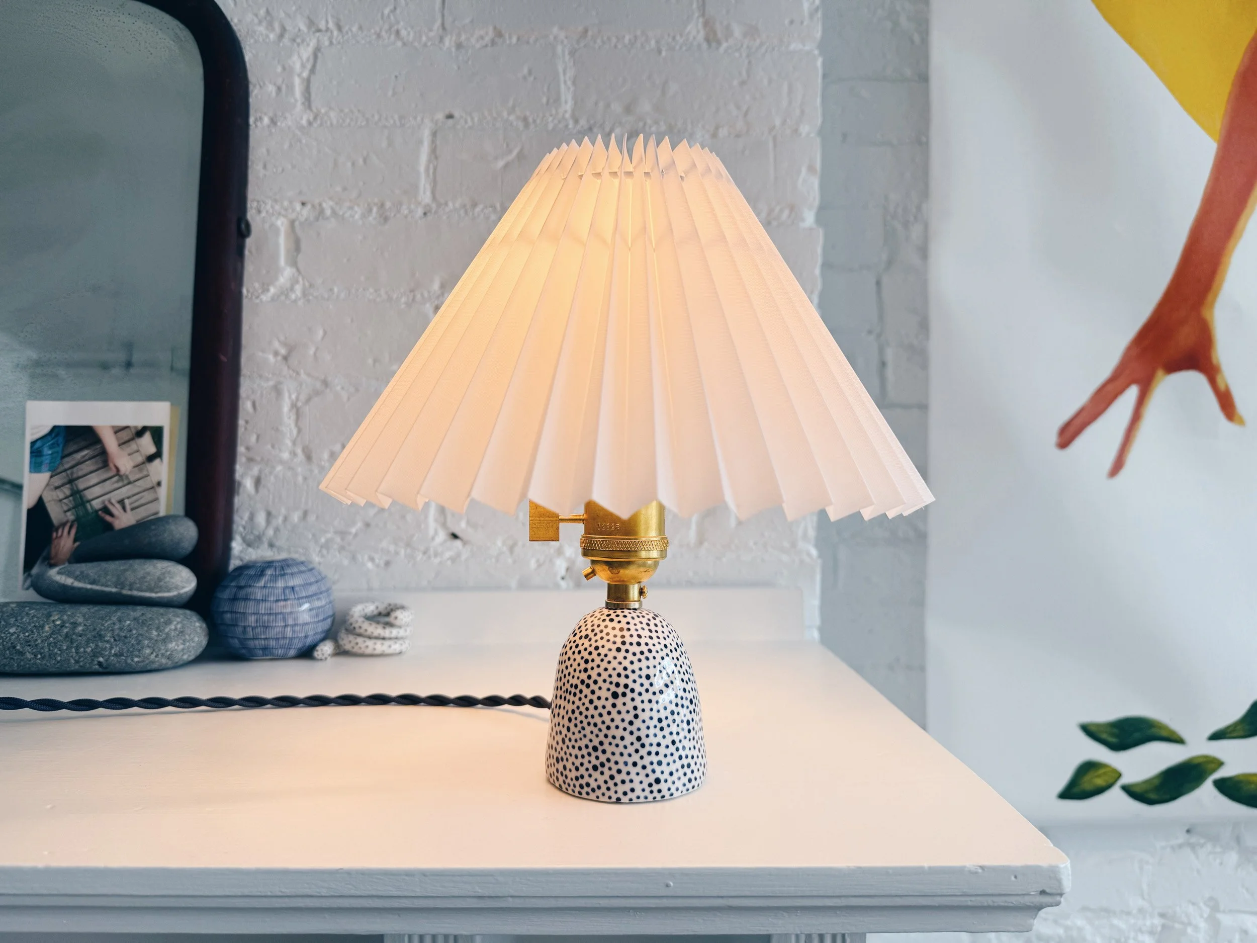 Blue and white, handmade ceramic lamp.