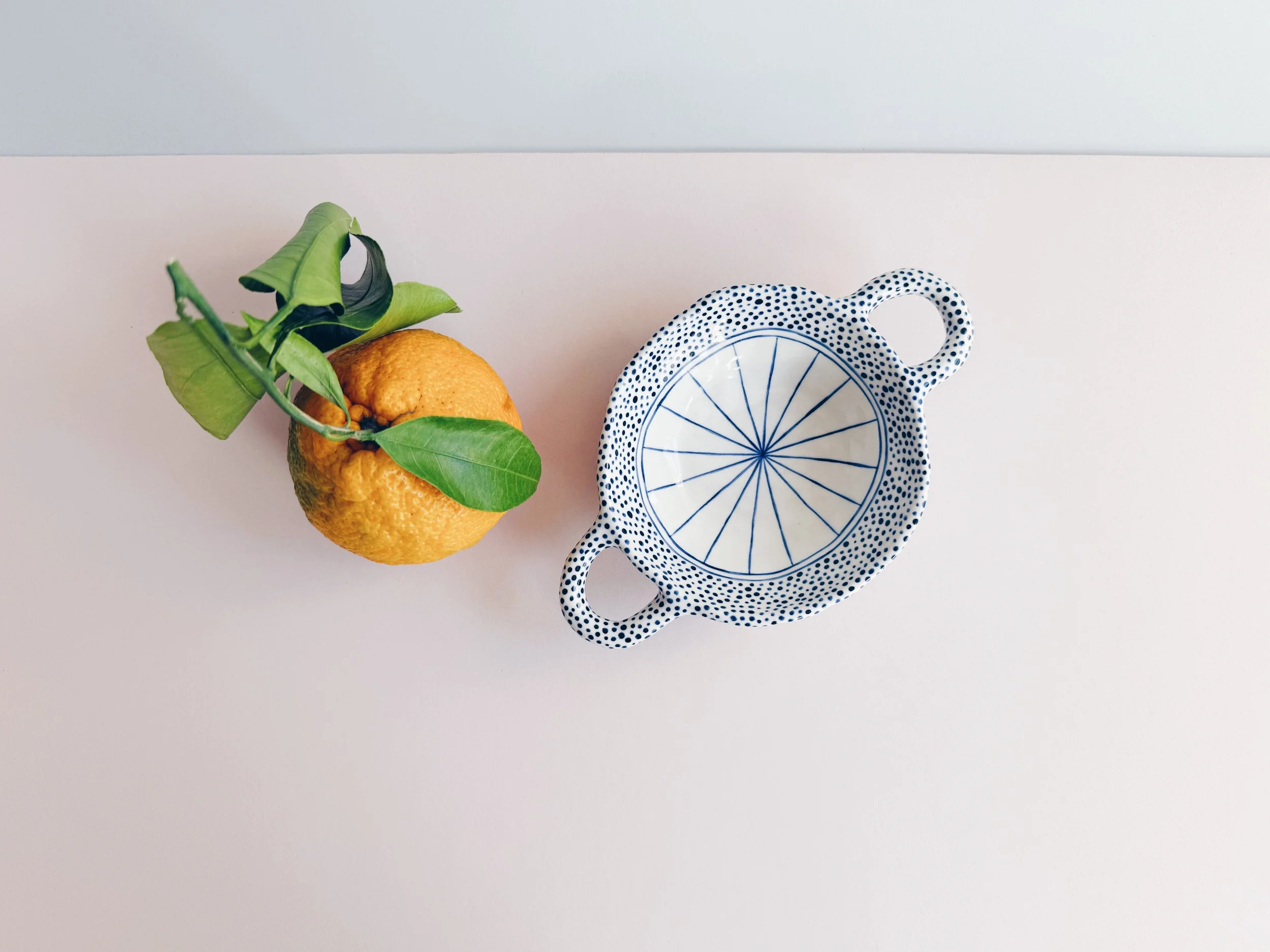 Blue and white, handmade ceramic bowl.