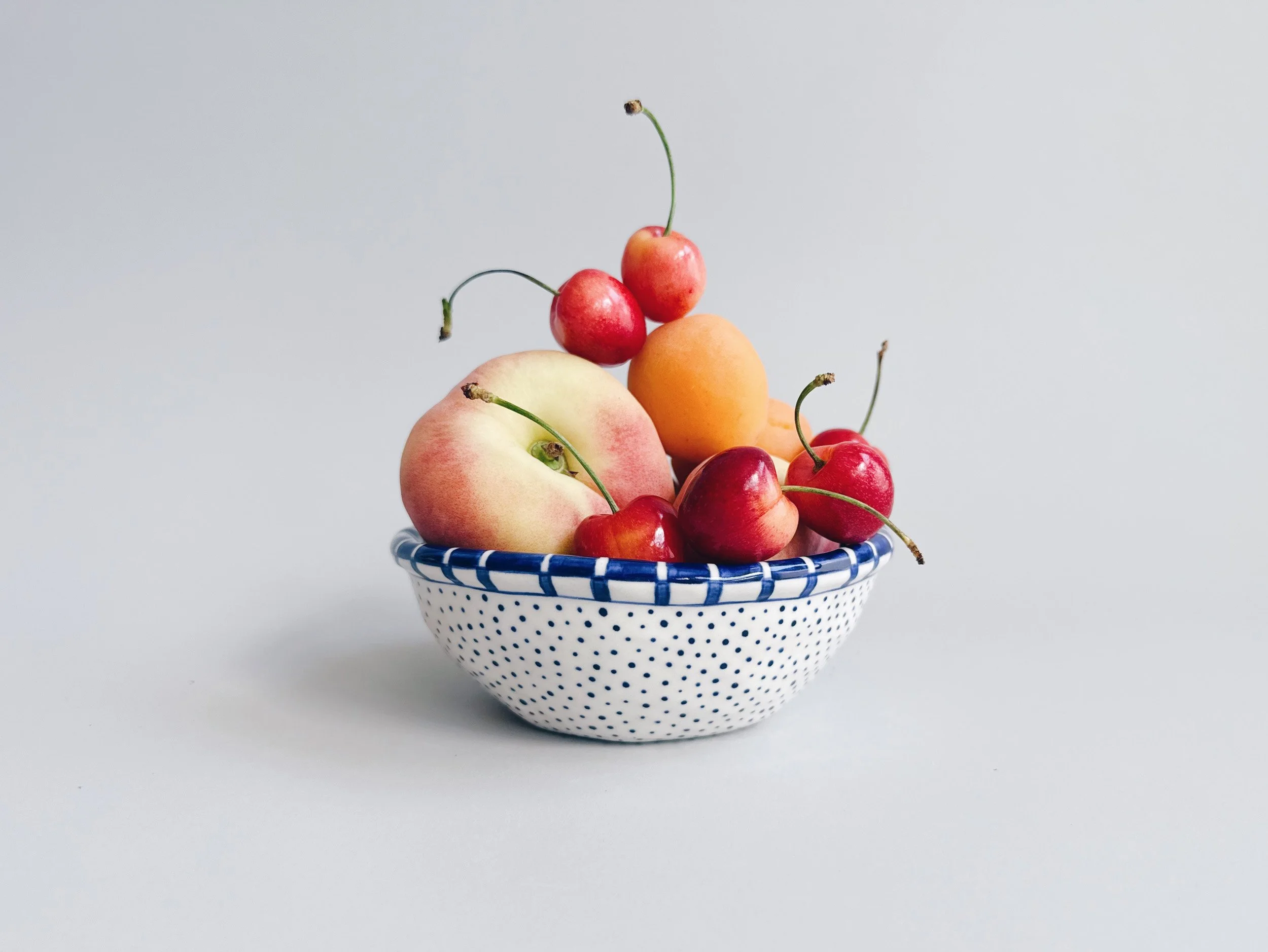 Blue and white, handmade ceramic bowl.