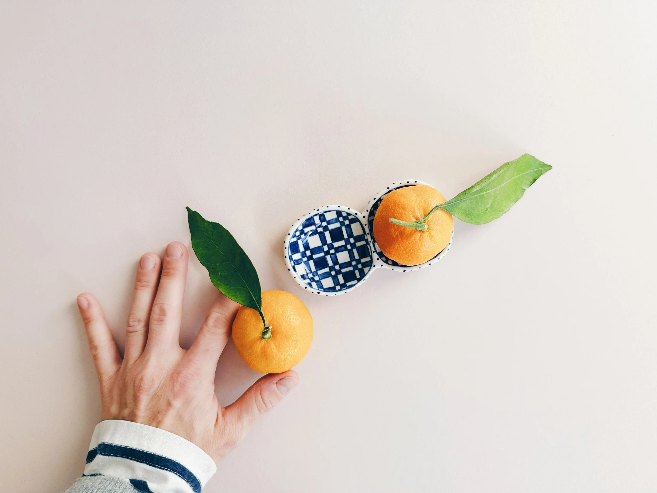 Blue and white, handmade ceramic bowl.
