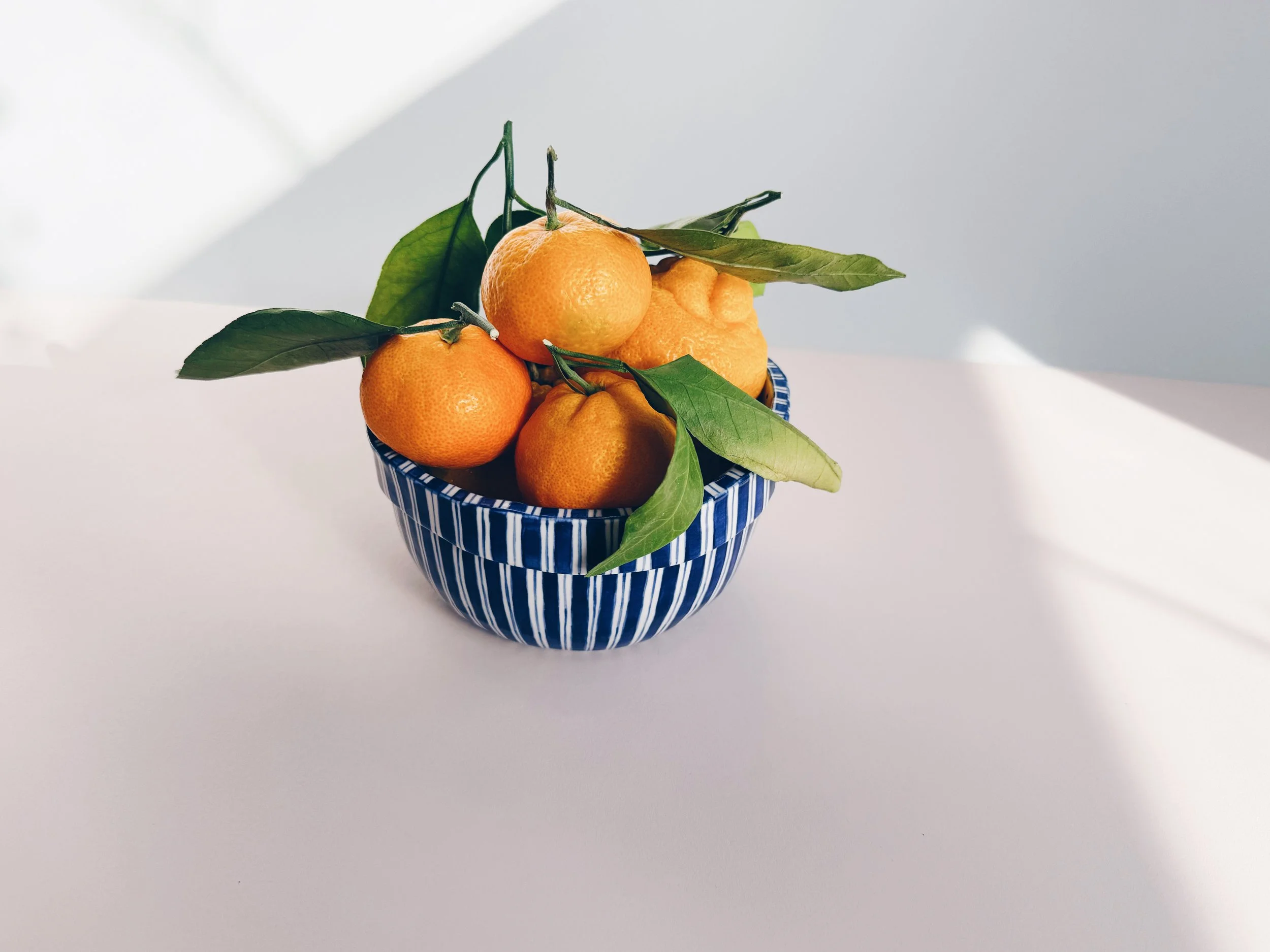 Blue and white, handmade ceramic bowl.