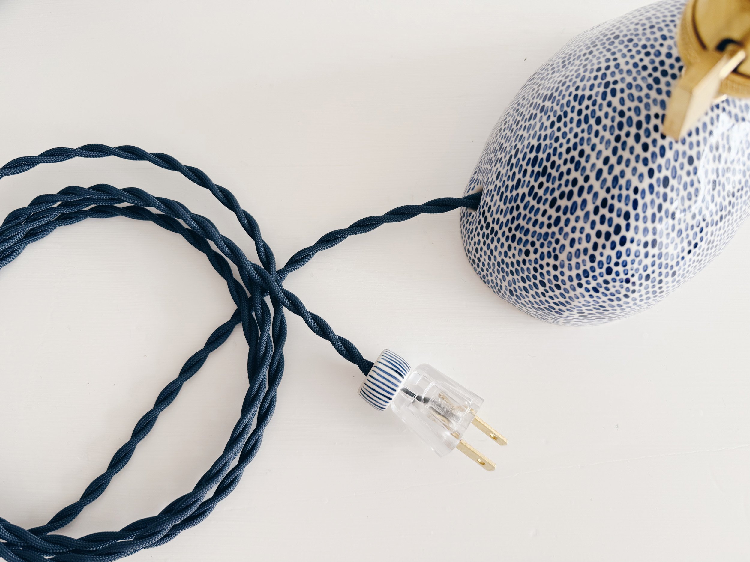 Blue and white, handmade ceramic lamp.