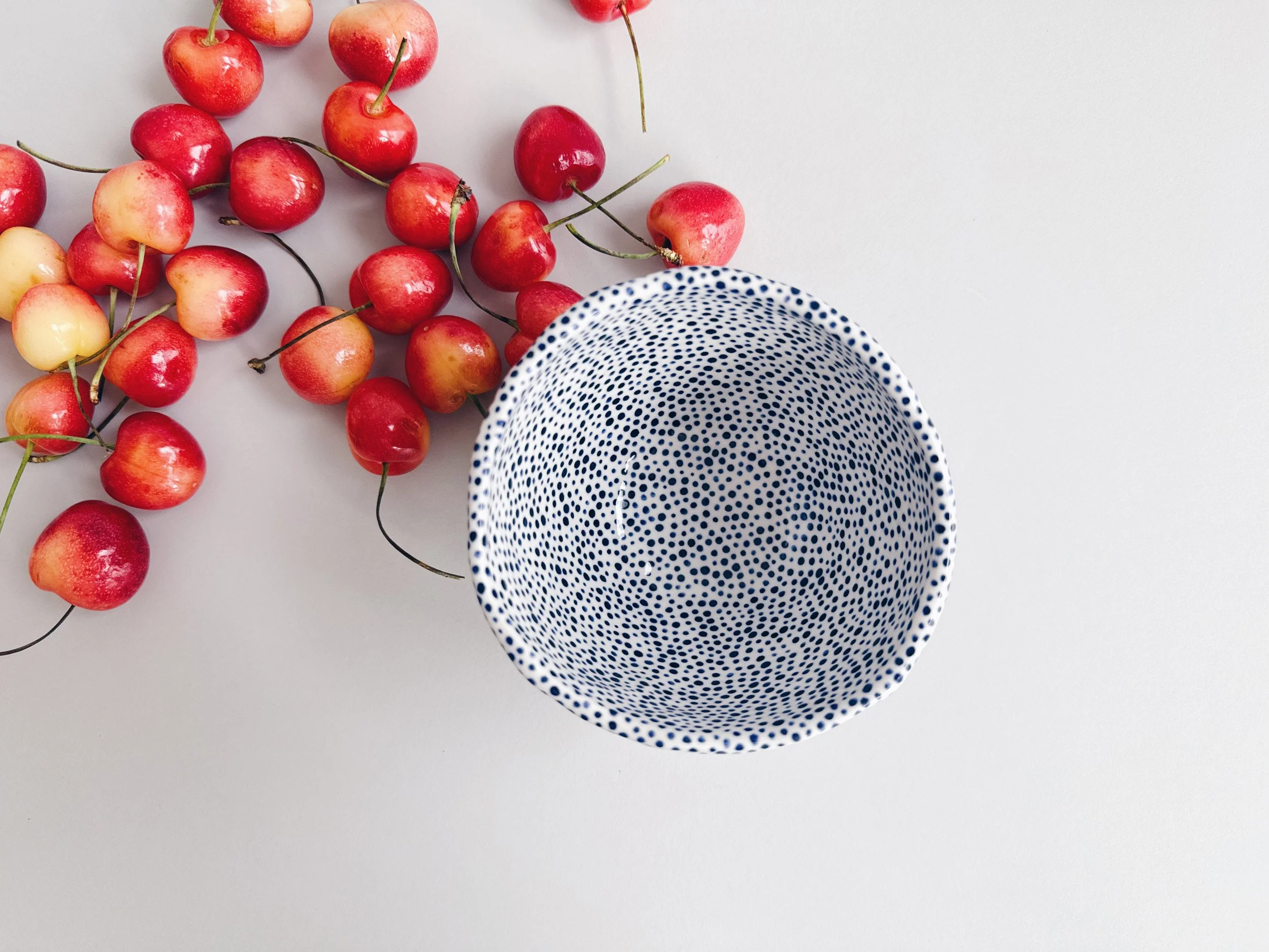 Blue and white, handmade ceramic bowl.