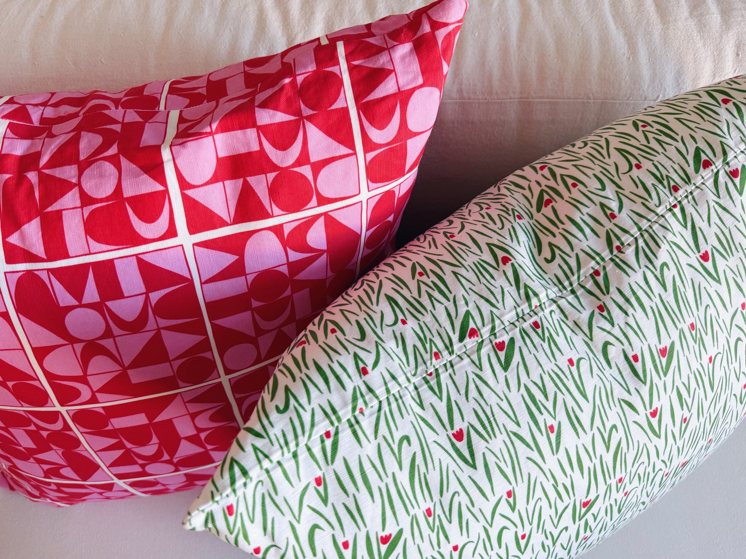 Linen and cotton throw pillow in floral design